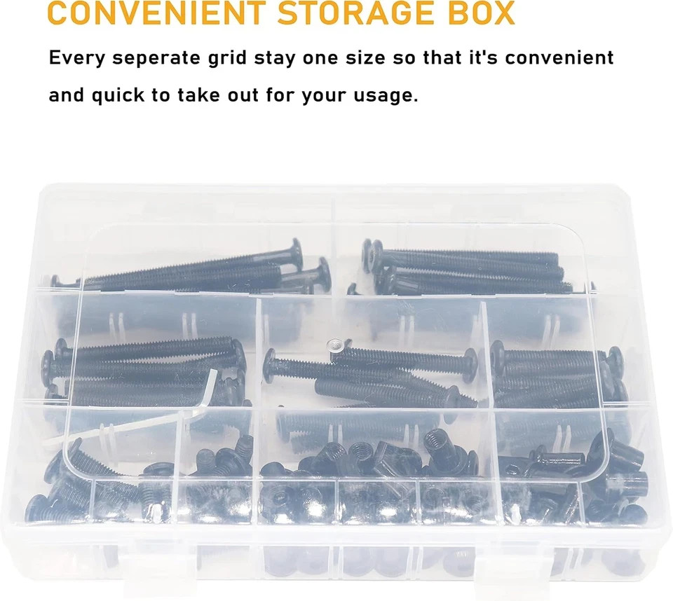 Binifimux 114Pcs Black M6 Hex Drive Socket Cap Bolts Assortment Kit, Allen Head