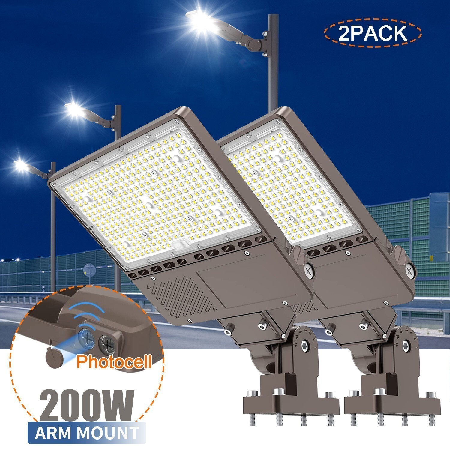 2Pack 200W LED Parking Lot Lighting Slip Fitter Commercial Outdoor Shoebox Light