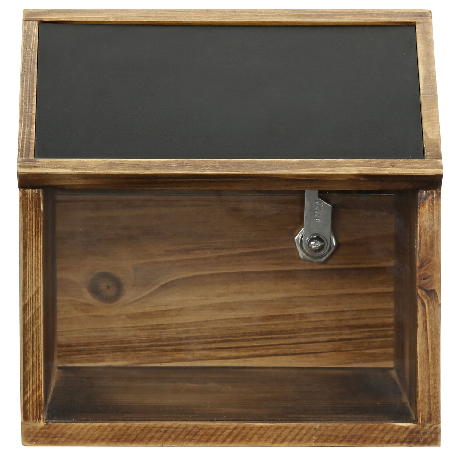 Rustic Burnt Solid Wood Suggestion Donation Ballot Box w/Chalkboard Label & Lock