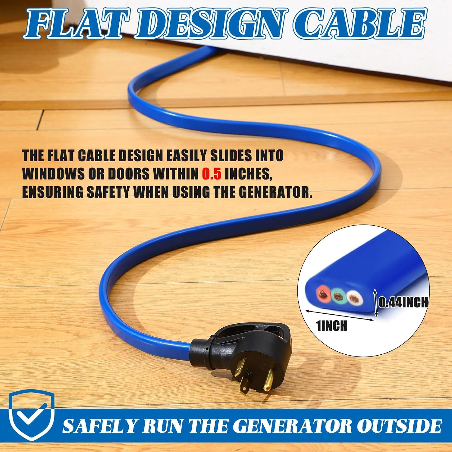 35 FT Flat RV Generator Adapter Cord NEMA TT-30P to 3X 5-20R/5-15R, 30A to 110V