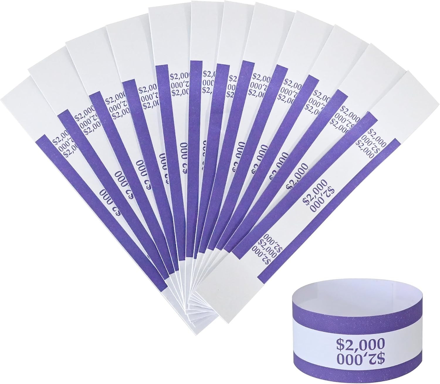 $2000 Purple Currency Straps – 100 Count ABA Standard Self-Adhesive Bill Bands