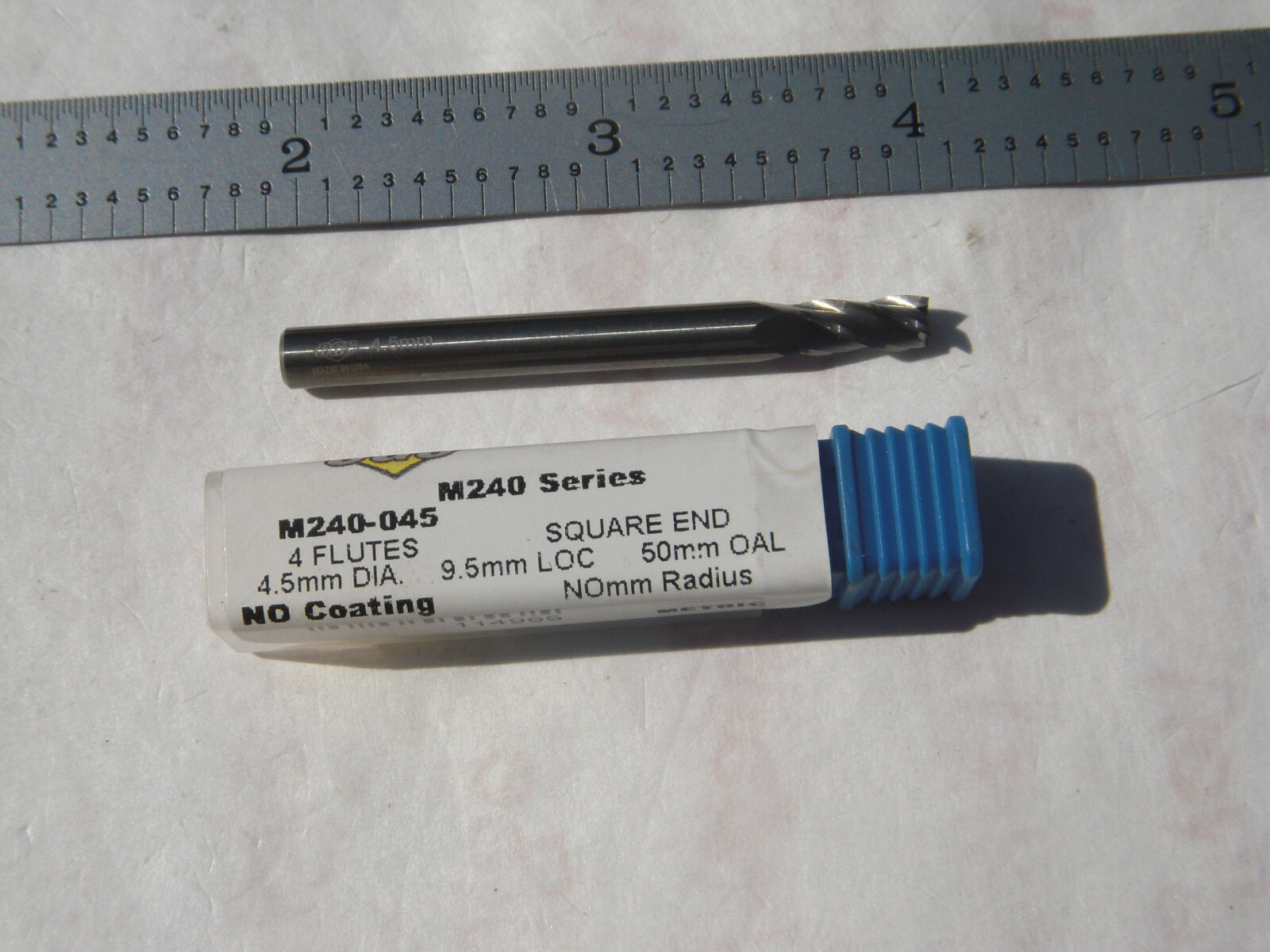 NEW CGS USA 4.5MM DIA. X 9.5MM LOC X 50MM OAL C.C. 4FL. CARBIDE SQUARE ENDMILL