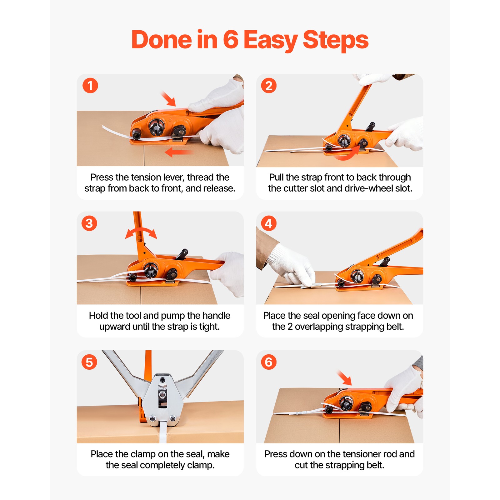 Uimoso Banding Strapping Kit w/ 1/2″ 330 ft PP Strap and 100 Metal Seals, Orange