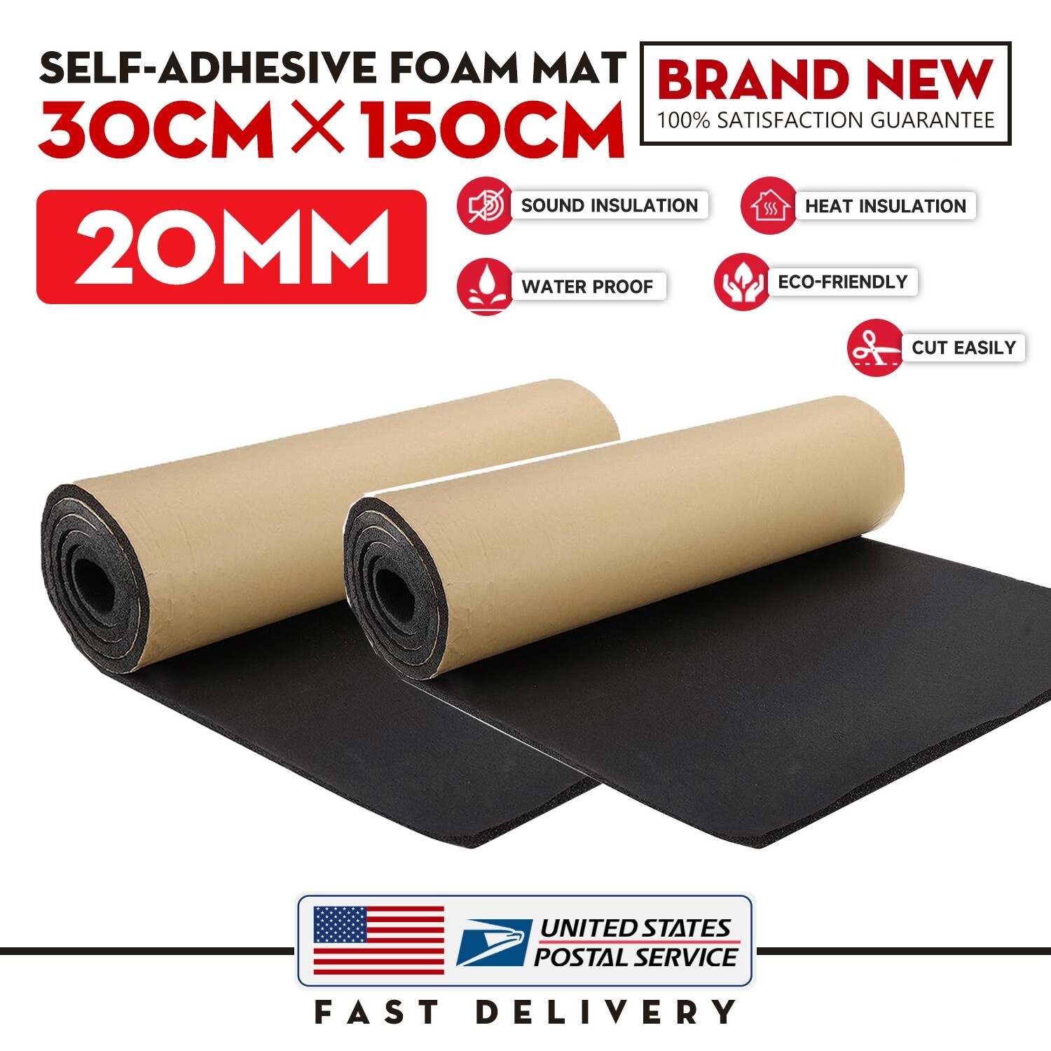 2Roll 59″x12″ Self-Adhesive Sound Insulation Acoustic Foam, Sound Proof Padding