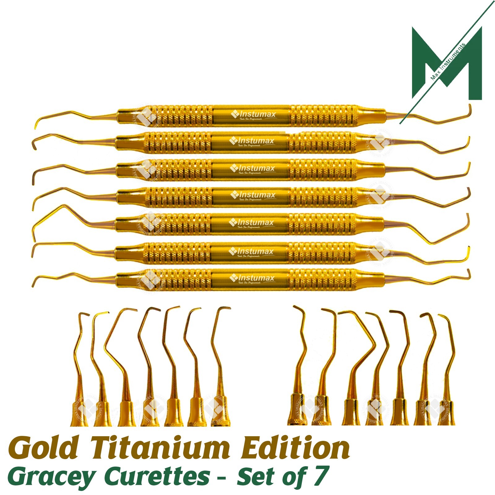 Gracey Curette Set – 7 Titanium Gold Coated, Double-End Scaling and Root Planing
