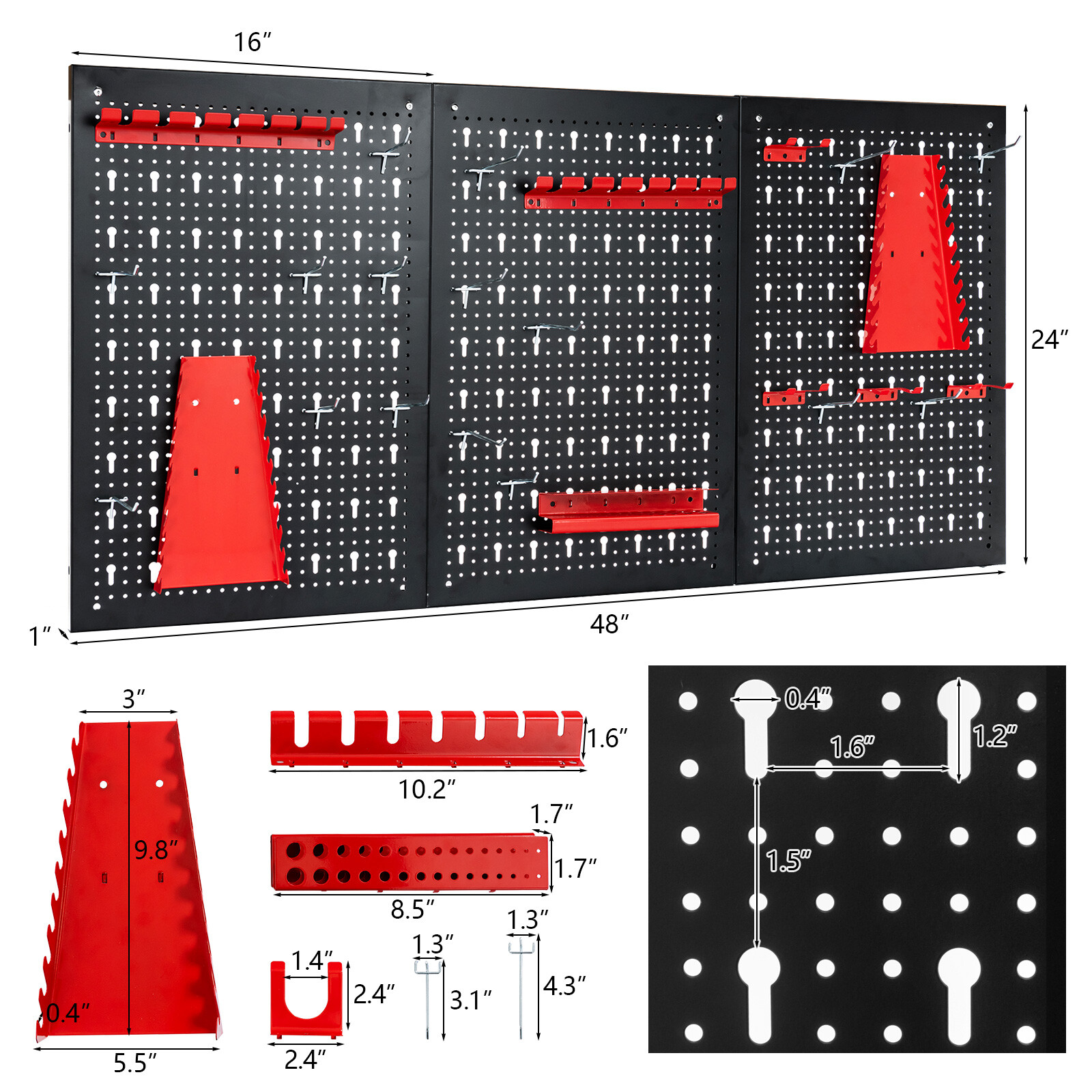 Pegboard Wall Organizer Kit 4 ft.Metal Toolboard W/ 25 Accessories & 3 Pegboards
