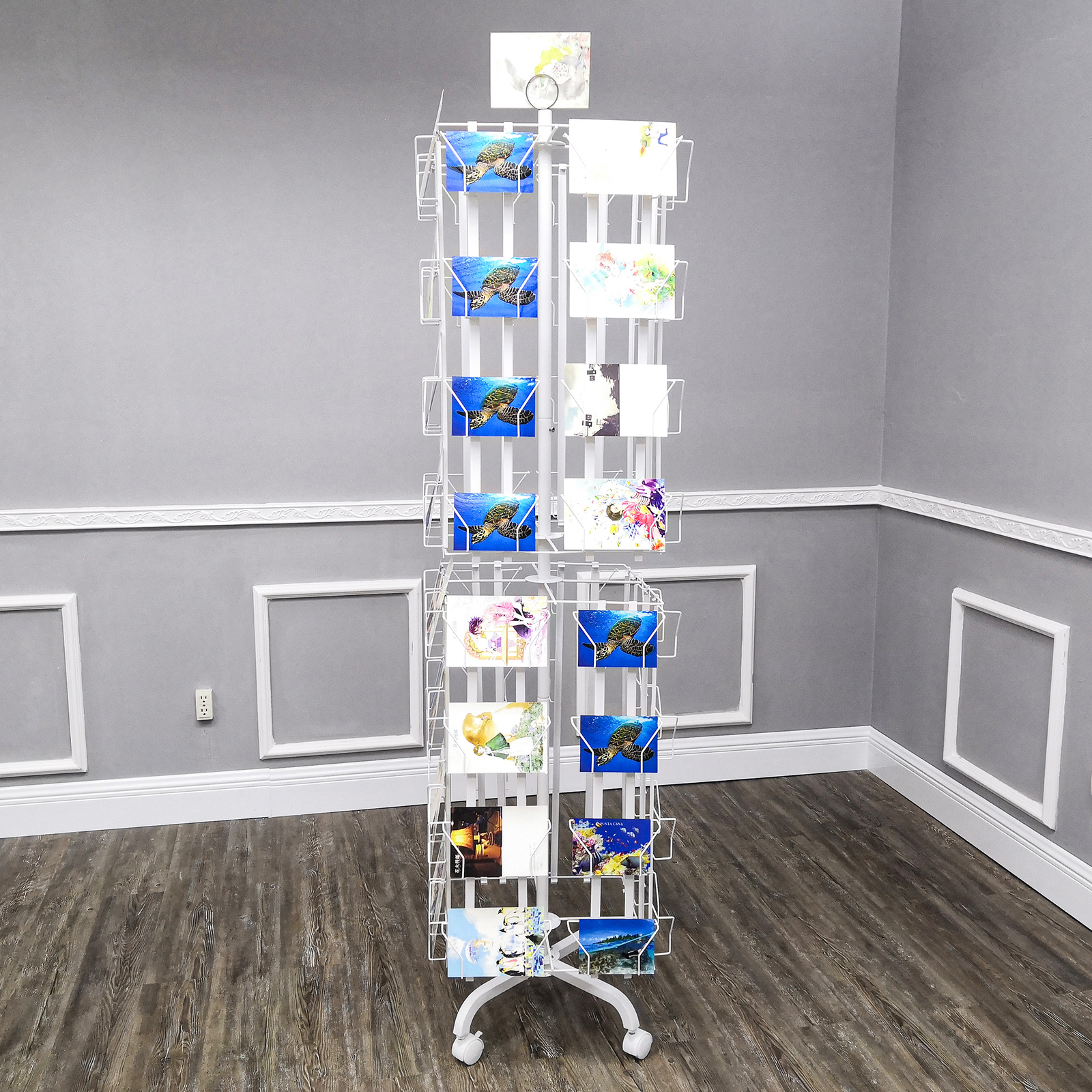 64 Adjustable Pockets Display Rack 5×7 7×5 up to 11″W X 8″T Cards 1.2″ D Pockets