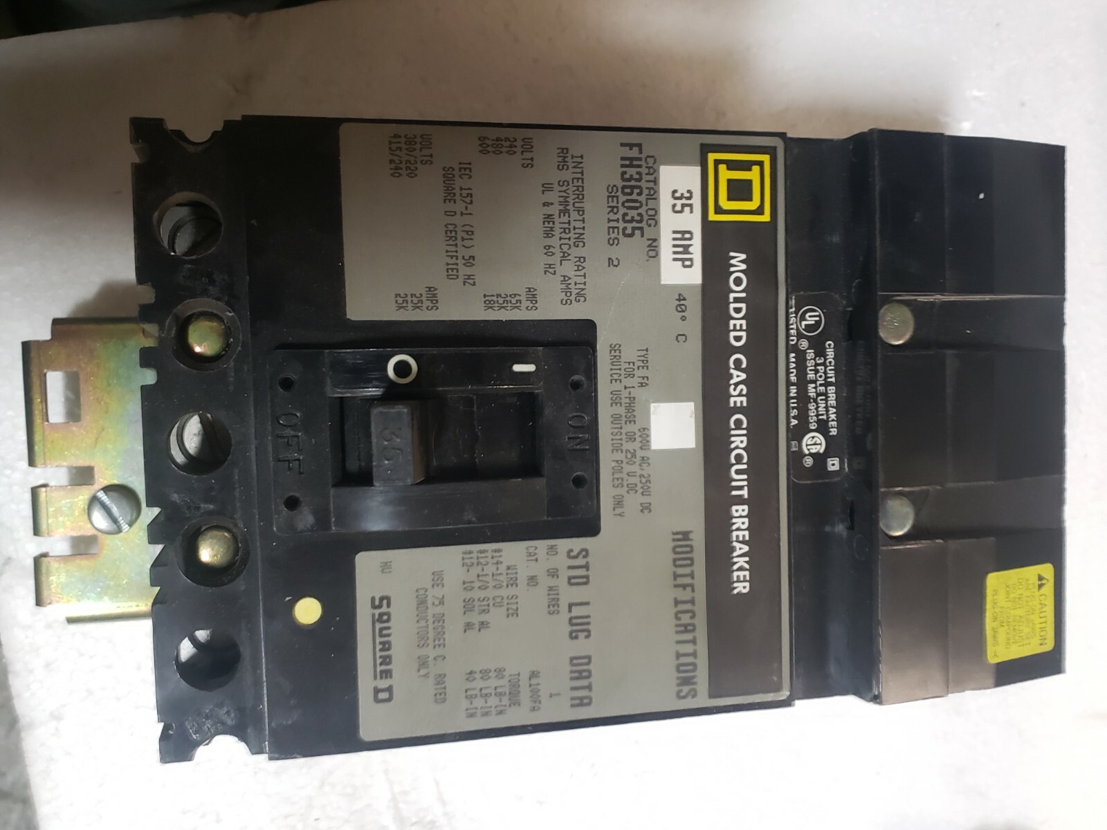Square D FH36015 I-Line Molded Case Circuit Breaker 15 Amp 600 VAC