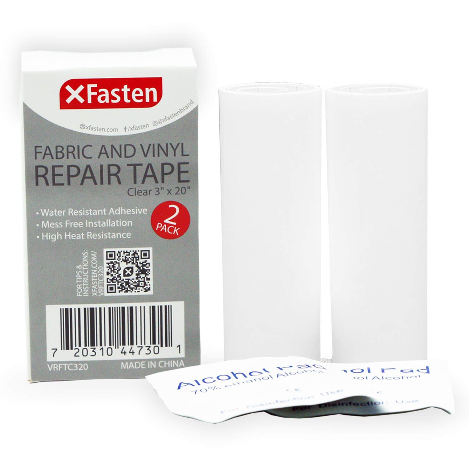 XFasten Fabric and Vinyl Repair Tape, Clear, 3-Inches by 20-Inches (2-Set)