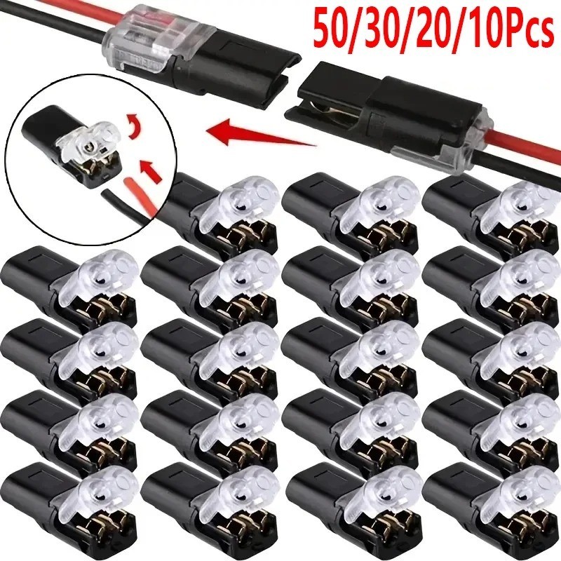 50Pcs H2 2-Pin Quick Connect Wire Connector Nylon Copper Terminal Block Low Volt