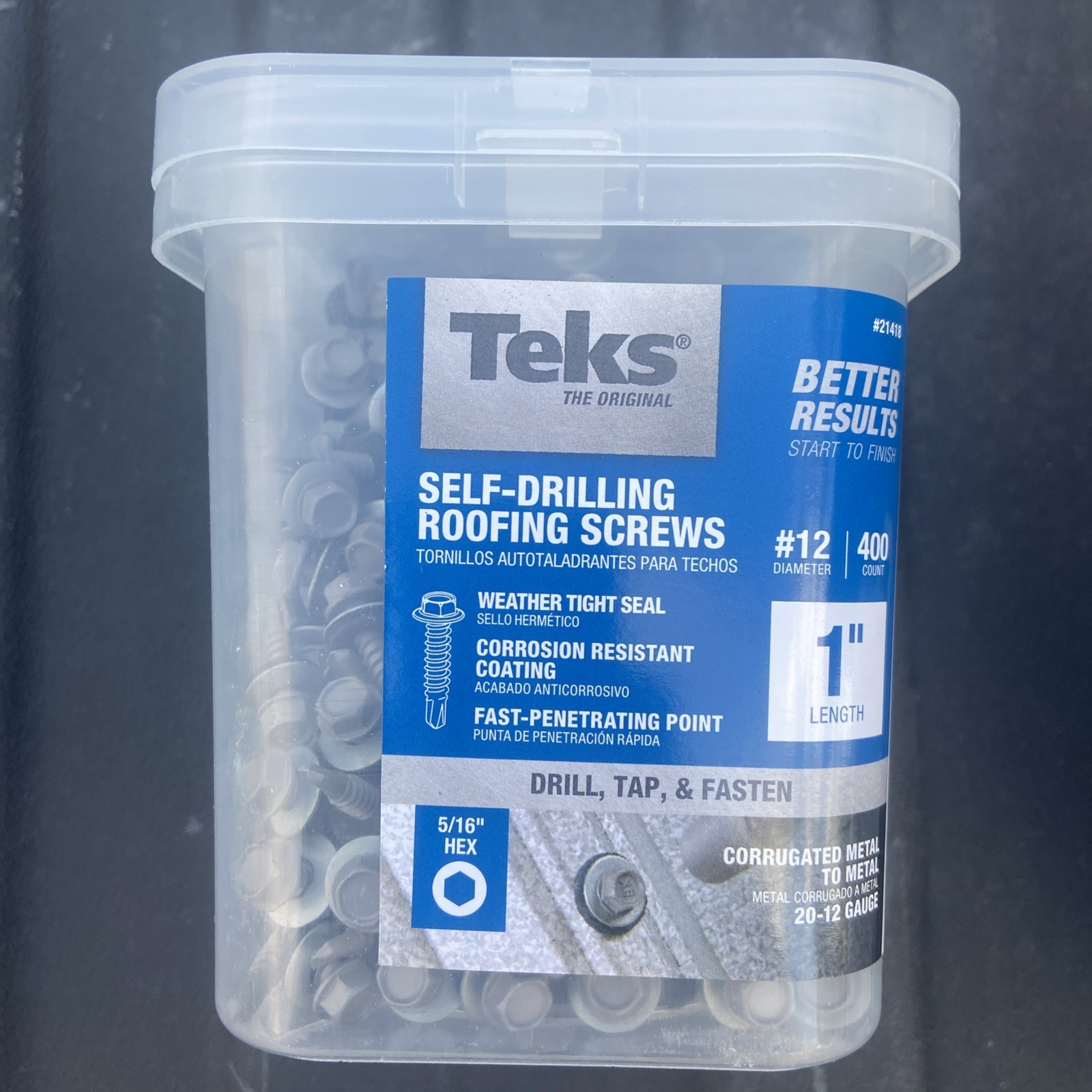 Teks #12 x 1 in. HEX WASHER HEAD DRILL PT METAL-TO-METAL ROOFING SCREWS 400CT