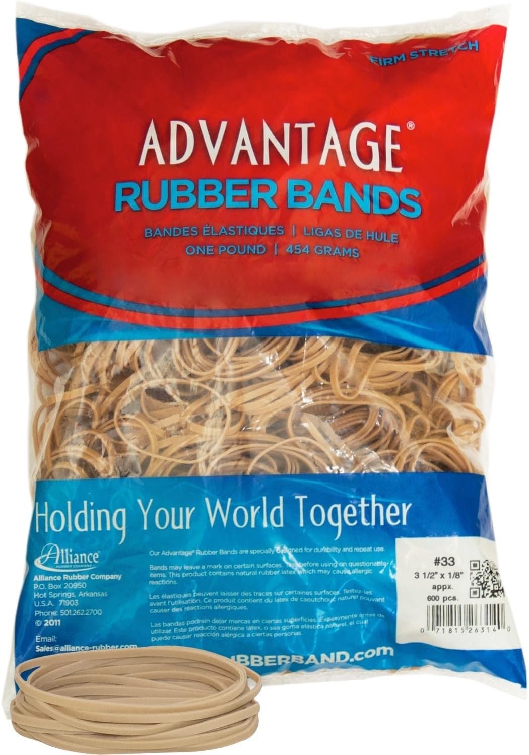 Advantage Rubber Bands 1 Pound Bag Firm Sturdy Stretch Office Home Crafts
