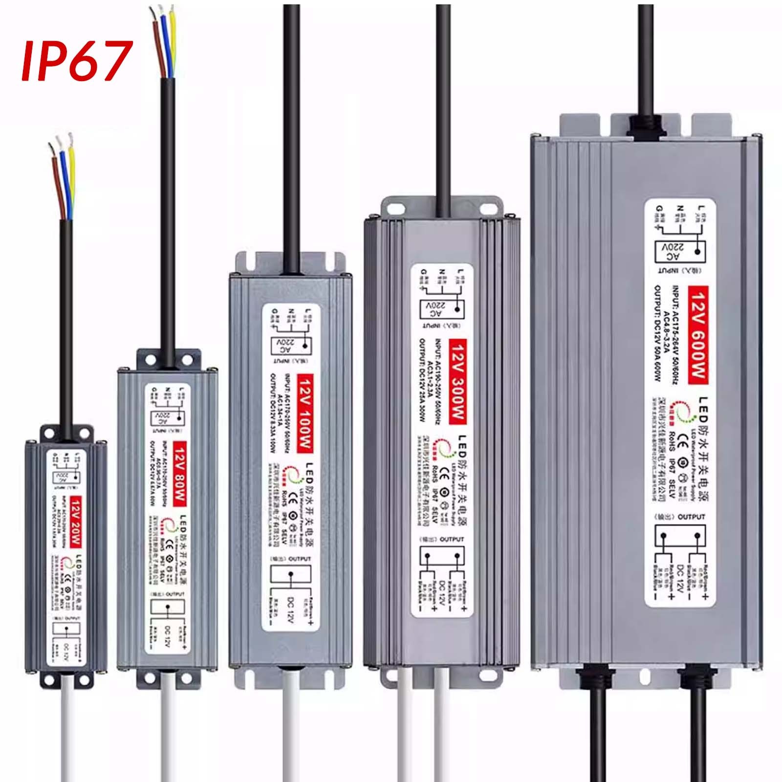 DC12V/24V/36V/48V LED Driver Power Supply Transformer Waterproof IP67 LED Strip