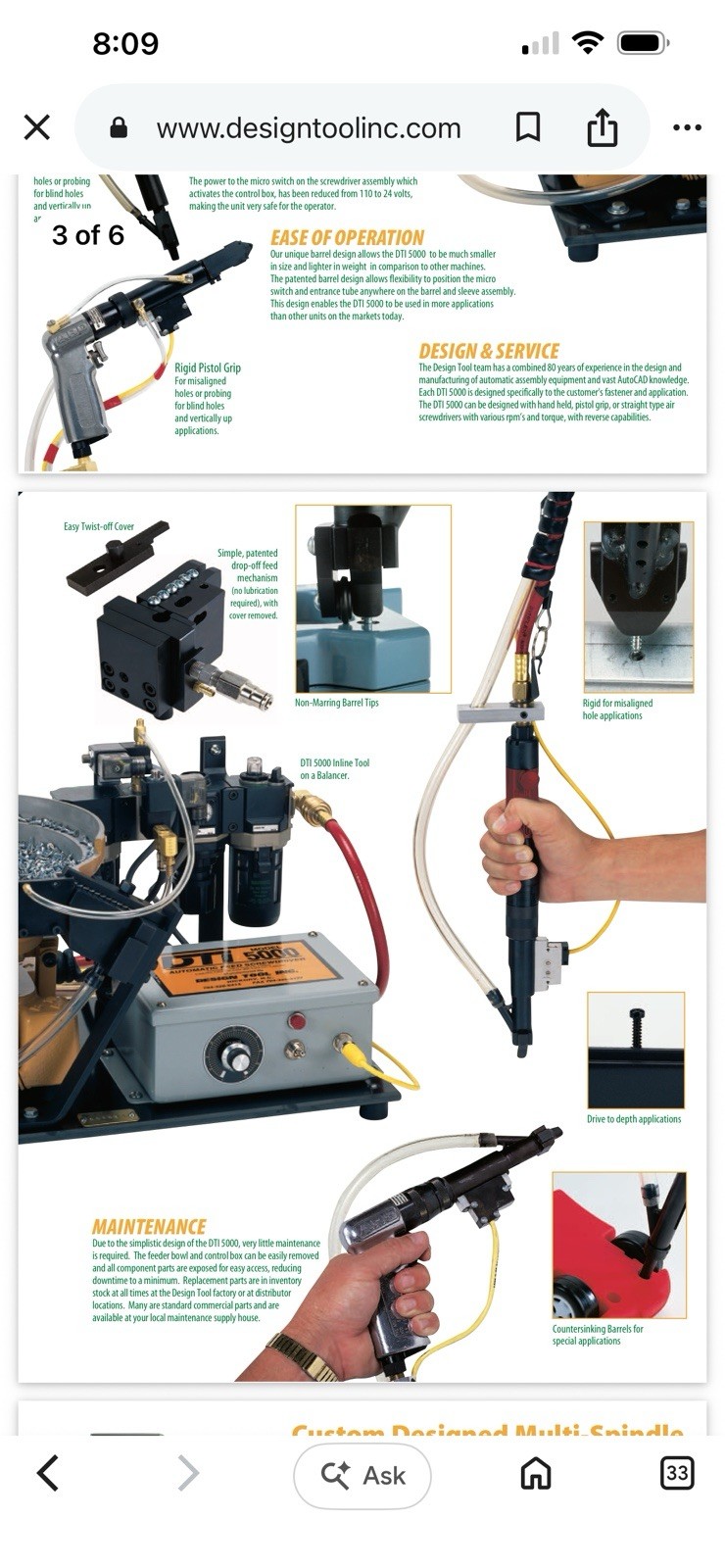 DTI 5000 Automatic Feed Screwdriver. Industrial Automatic Blow Feed Screw Gun.