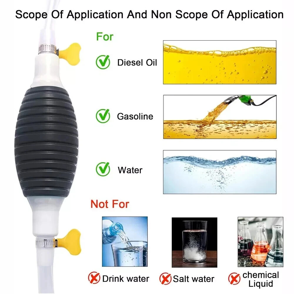 Siphon Hose Hand Pump Portable Manual Car Fuel Transfer for Gas Gasoline Petrol