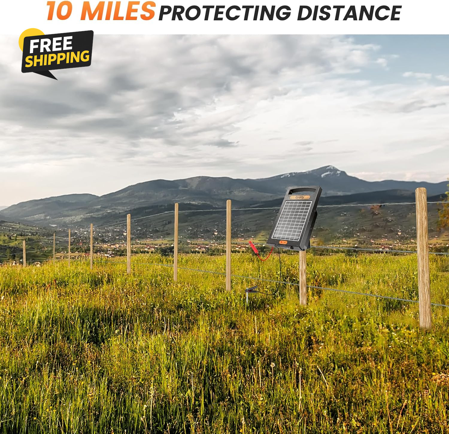 24H Uninterrupted Protection Solar Fence Charger 10 Miles Electric Fence Charger