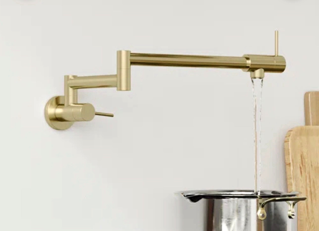 Wall Mount Pot Filler Faucet Folding Swing Arm – Z-Line Gemini Champagne Bronze