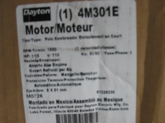 Dayton 4M301 HVAC Motor 1/15HP 1550 Rpm 115V 71638779M 4M301E