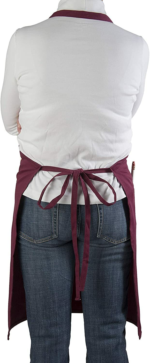 Pack of 2 Restaurant Kitchen Bib Apron, 3-Pocket, Sz 33×28 1/2 Burgundy Maroon