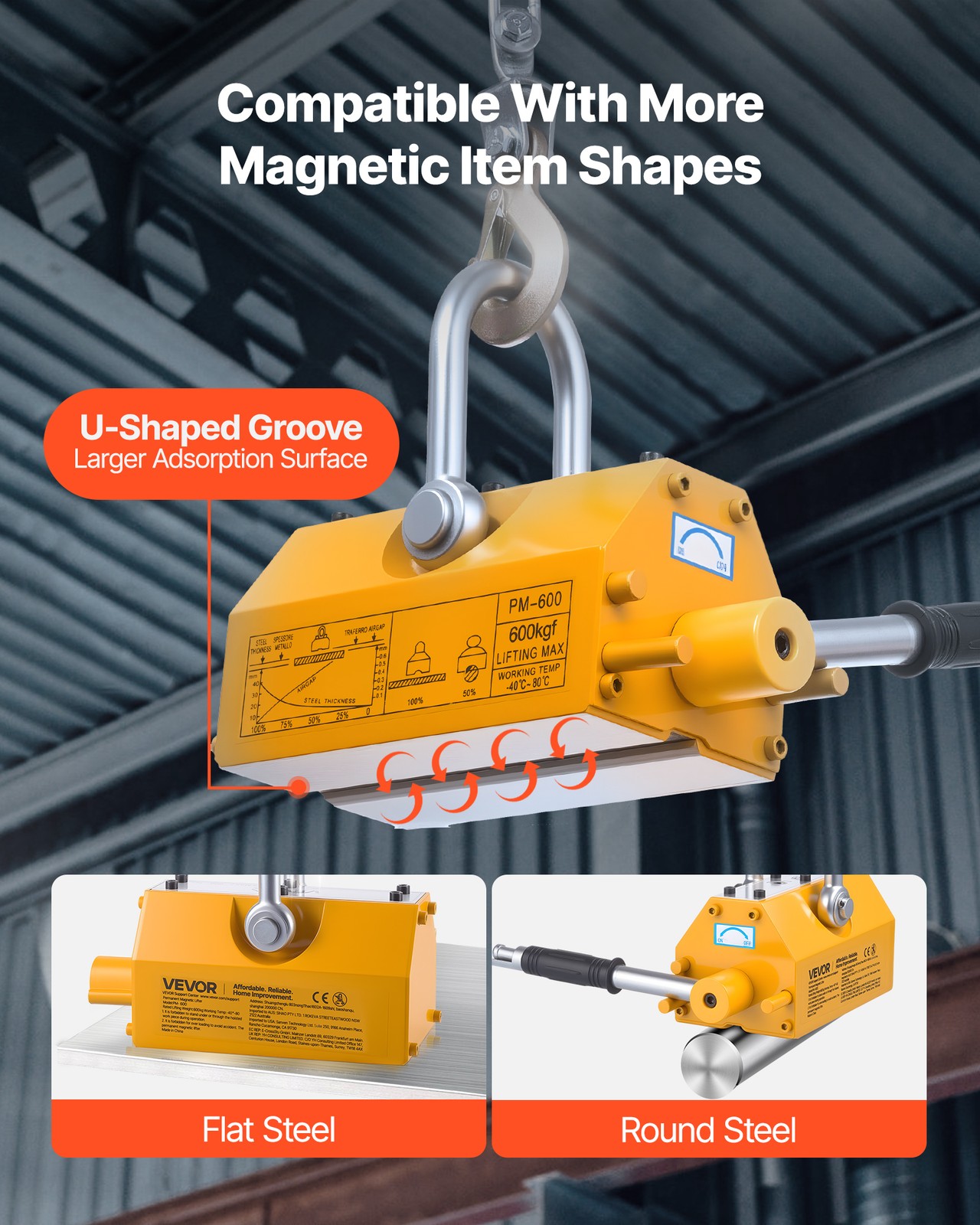 VEVOR Permanent Magnetic Lifter Lifting Magnet 1320 lbs Pulling Capacity N42