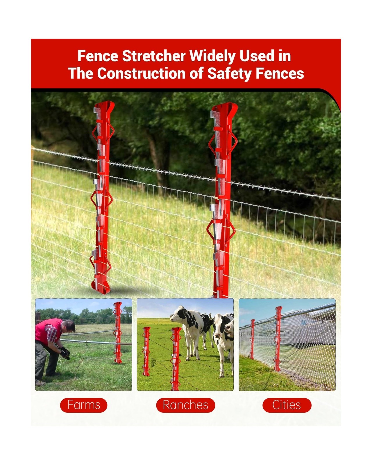4ft Woven Wire Fence Stretcher Bar with 5 Wedges, Wire Stretcher Fence Suitab…