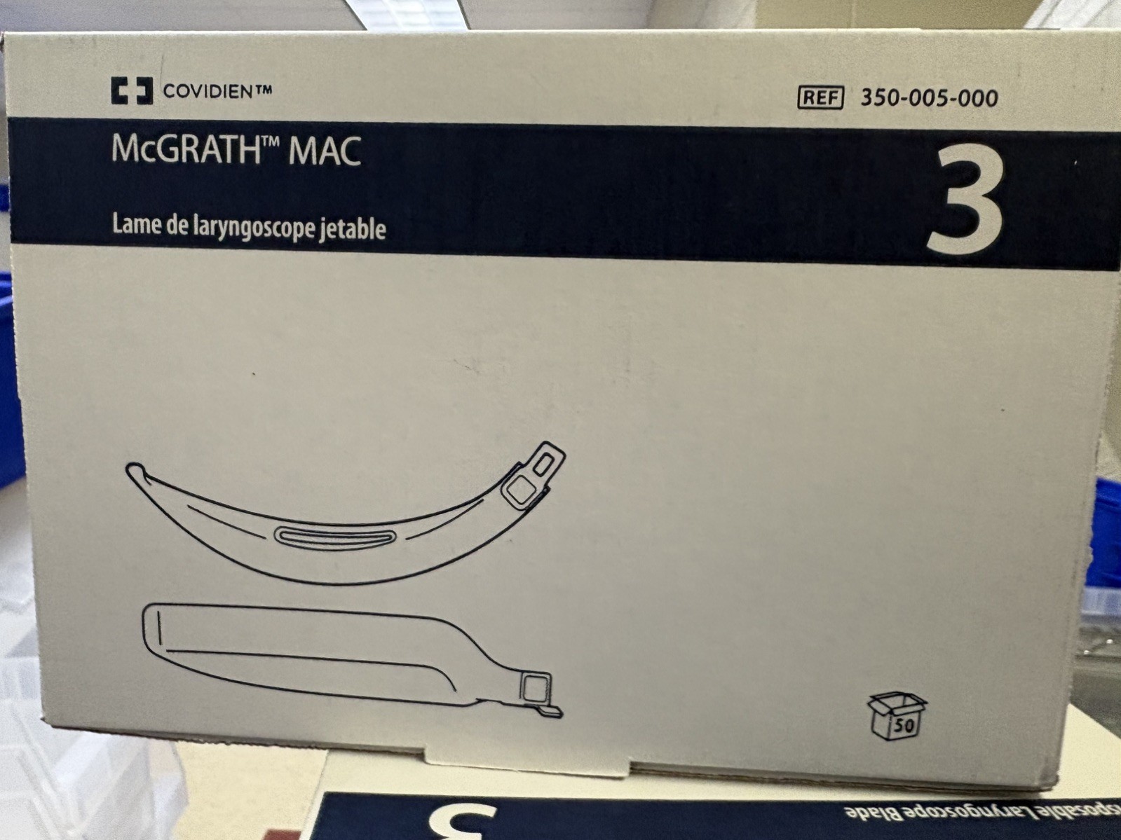 Medtronic McGrath MAC blade — size 3, quantity: 2 boxes of 50 each
