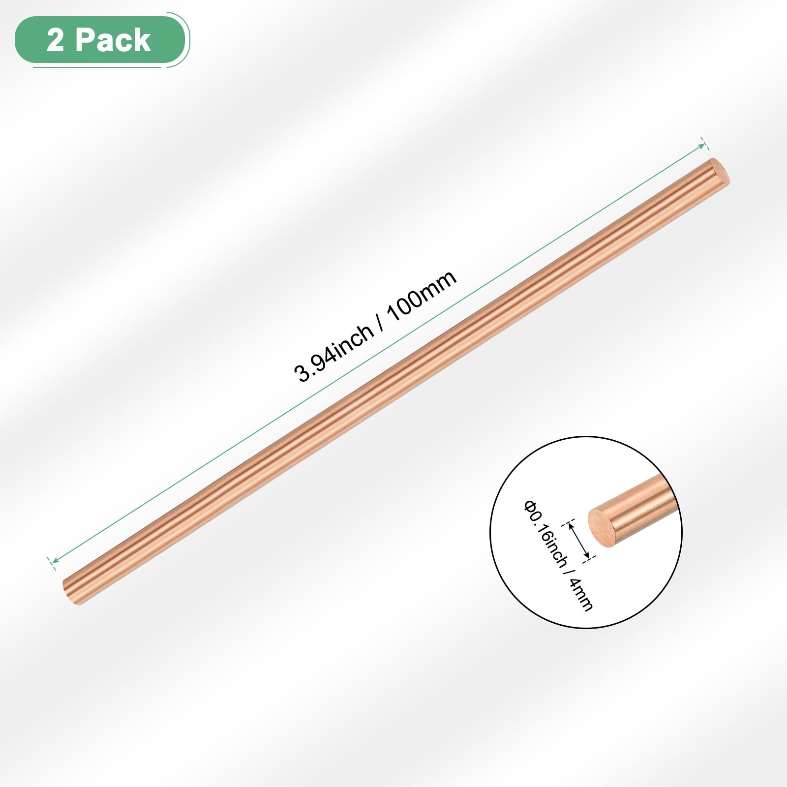 2-Pack Copper Round Rod 4mm x 100mm T2 Copper Stock