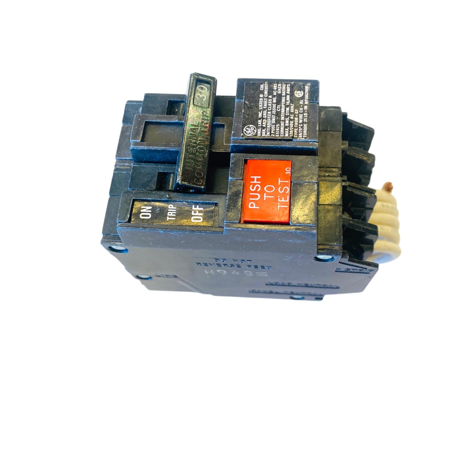GE THQB2130GF Type THQB-GF 2-Pole 30A 120/240V 10kA Bolt-On GFCI Circuit Breaker