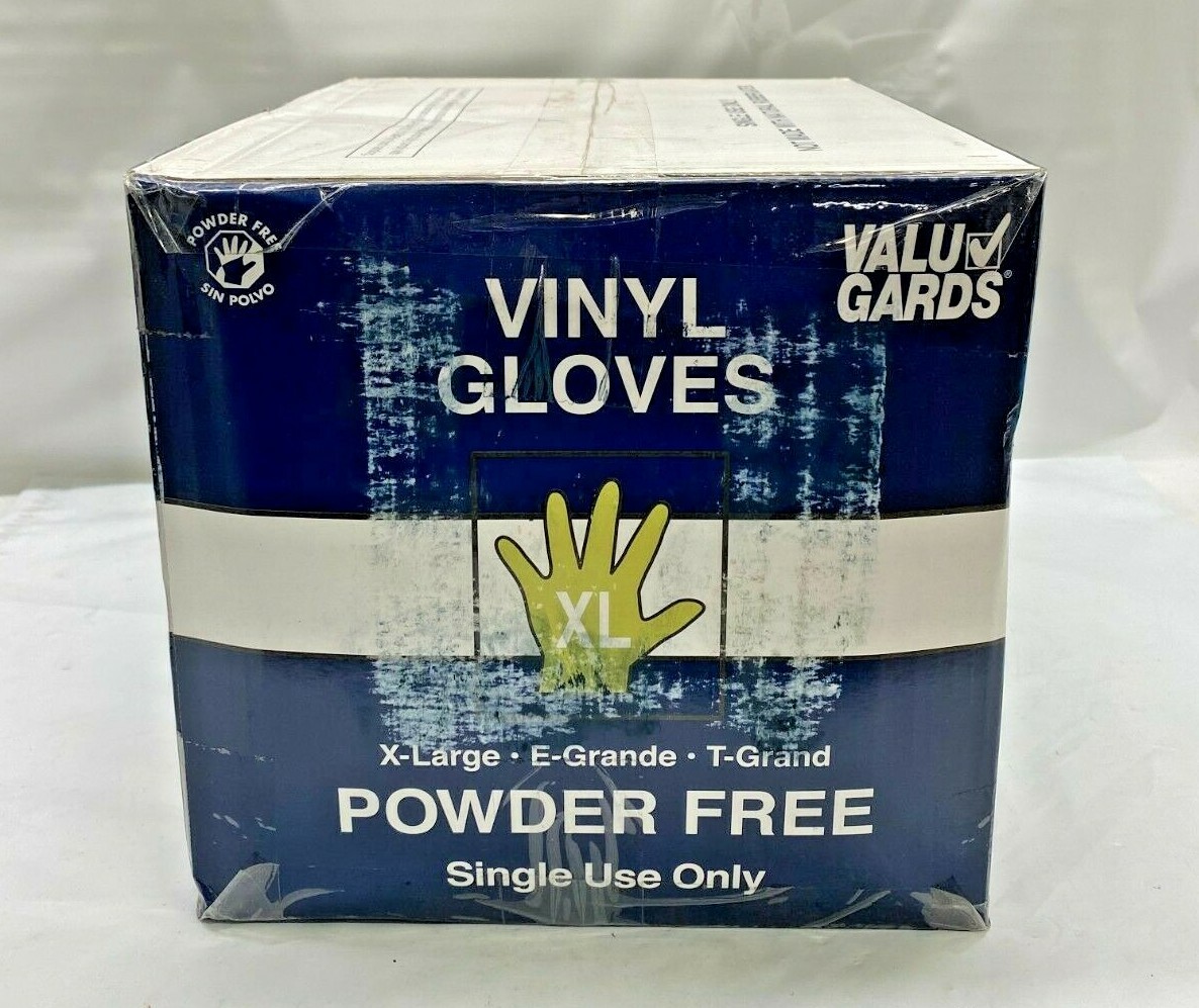 *Case of 10 boxes* Valugards Vinyl Glove, Powder Free, Extra Large, 304340184