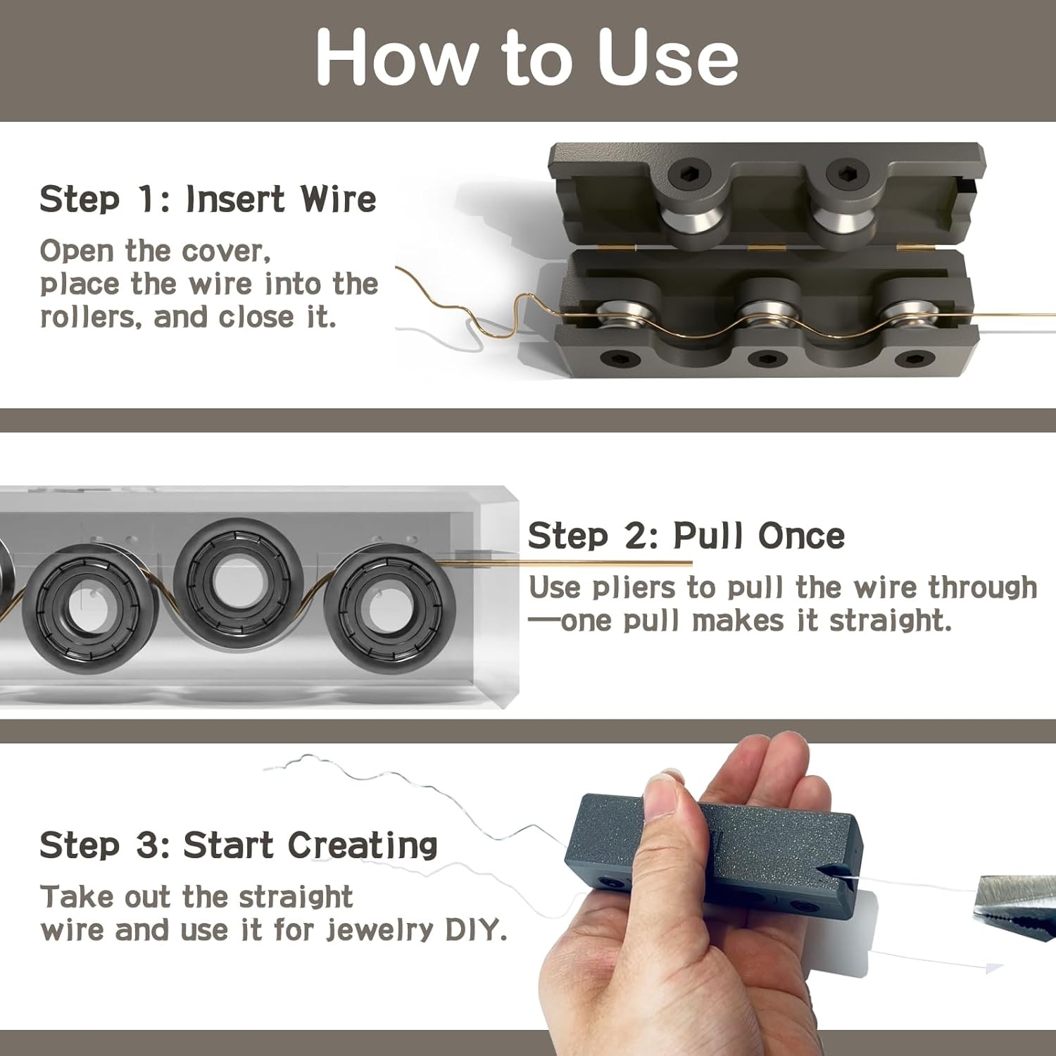 Y-II Wire Straightener Tool with 5 Bearings – Flip-Top Design for Jewelry Maki