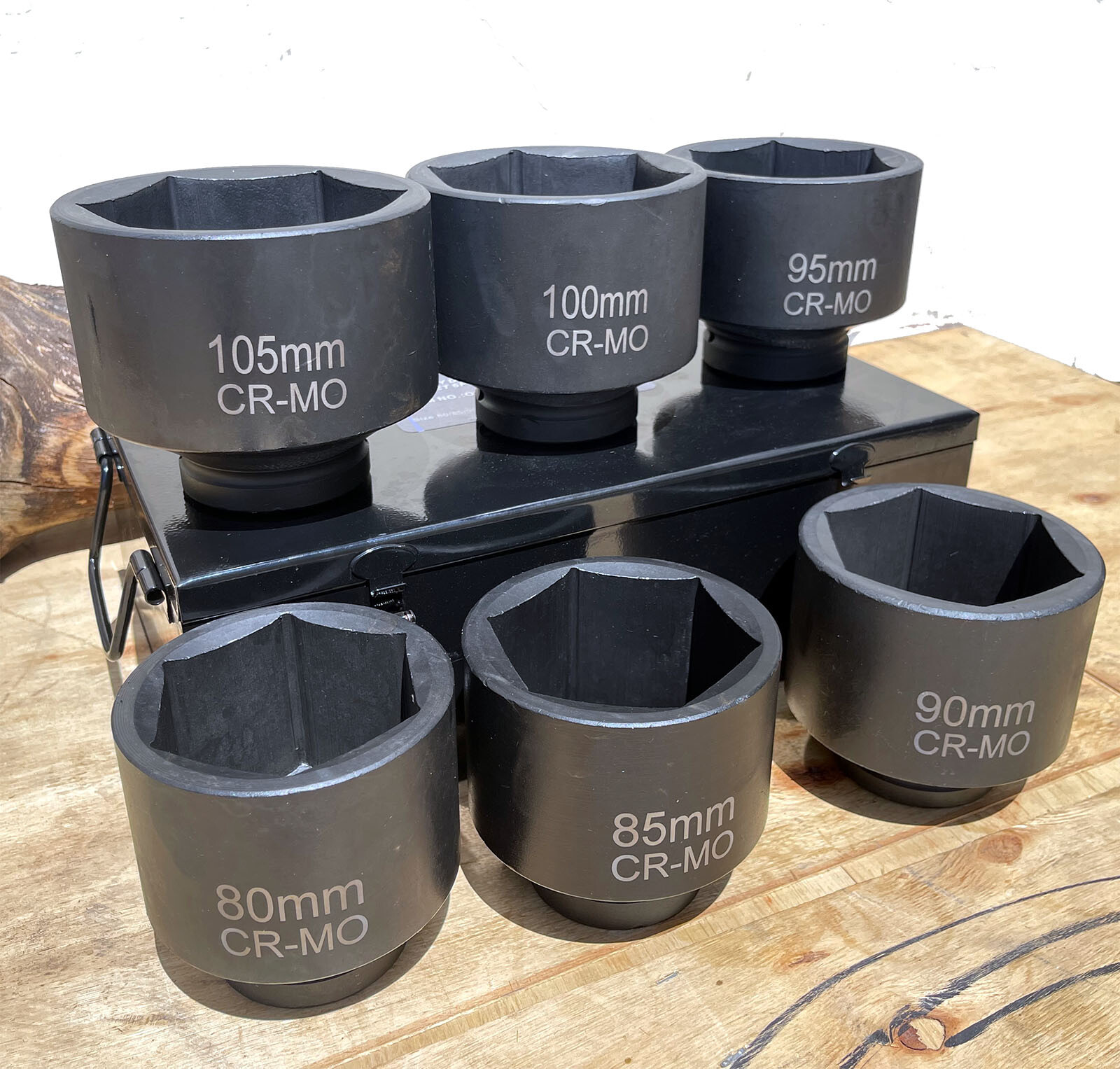 6Pcs 1″ Dr. Jumbo Shallow Impact Socket Set 6 Pt. Metric Sockets 80~105mm CR-MO