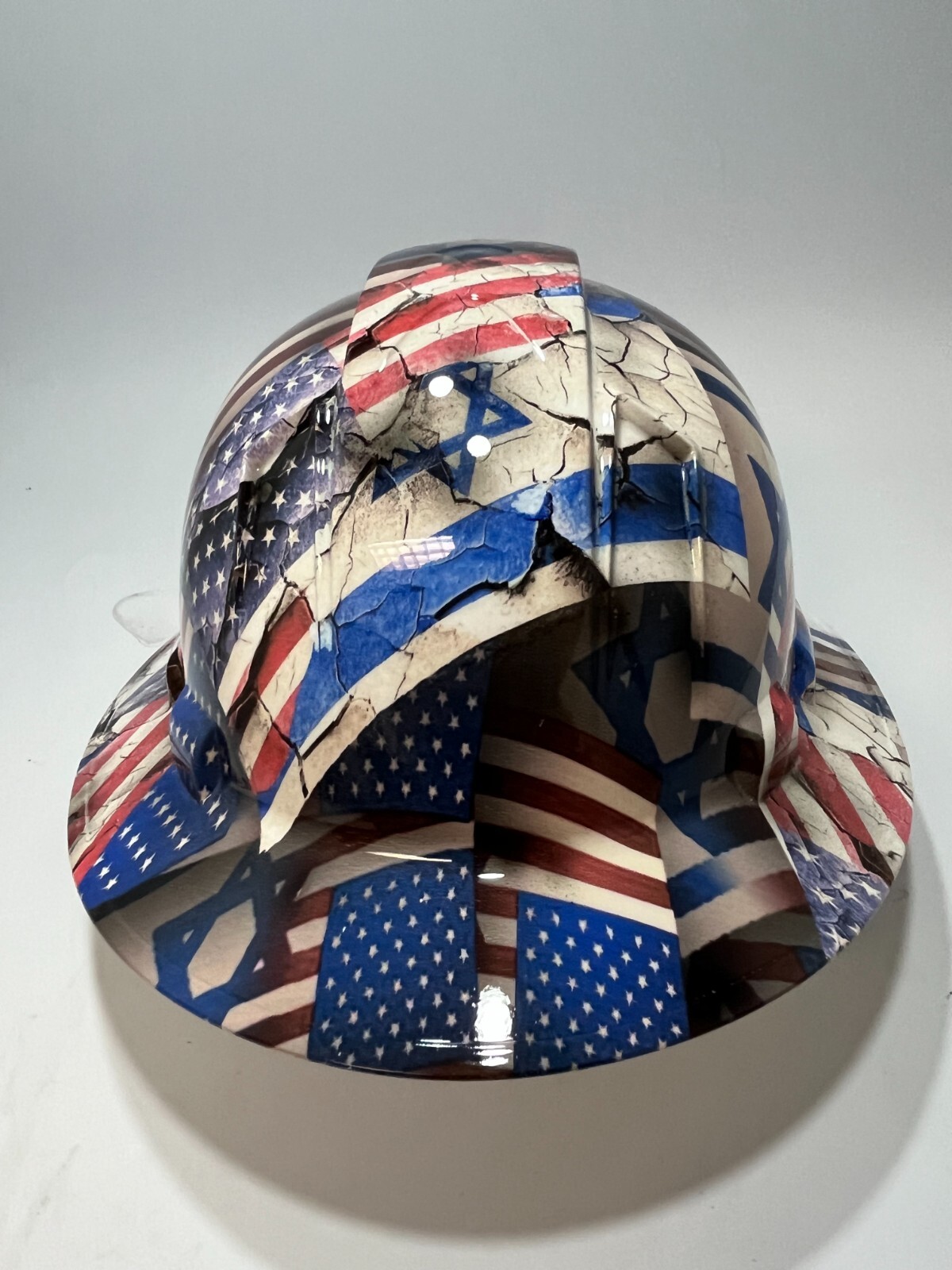 New Full Brim Vented Hard Hat Custom Hydro Dipped ISRAEL US FLAG.