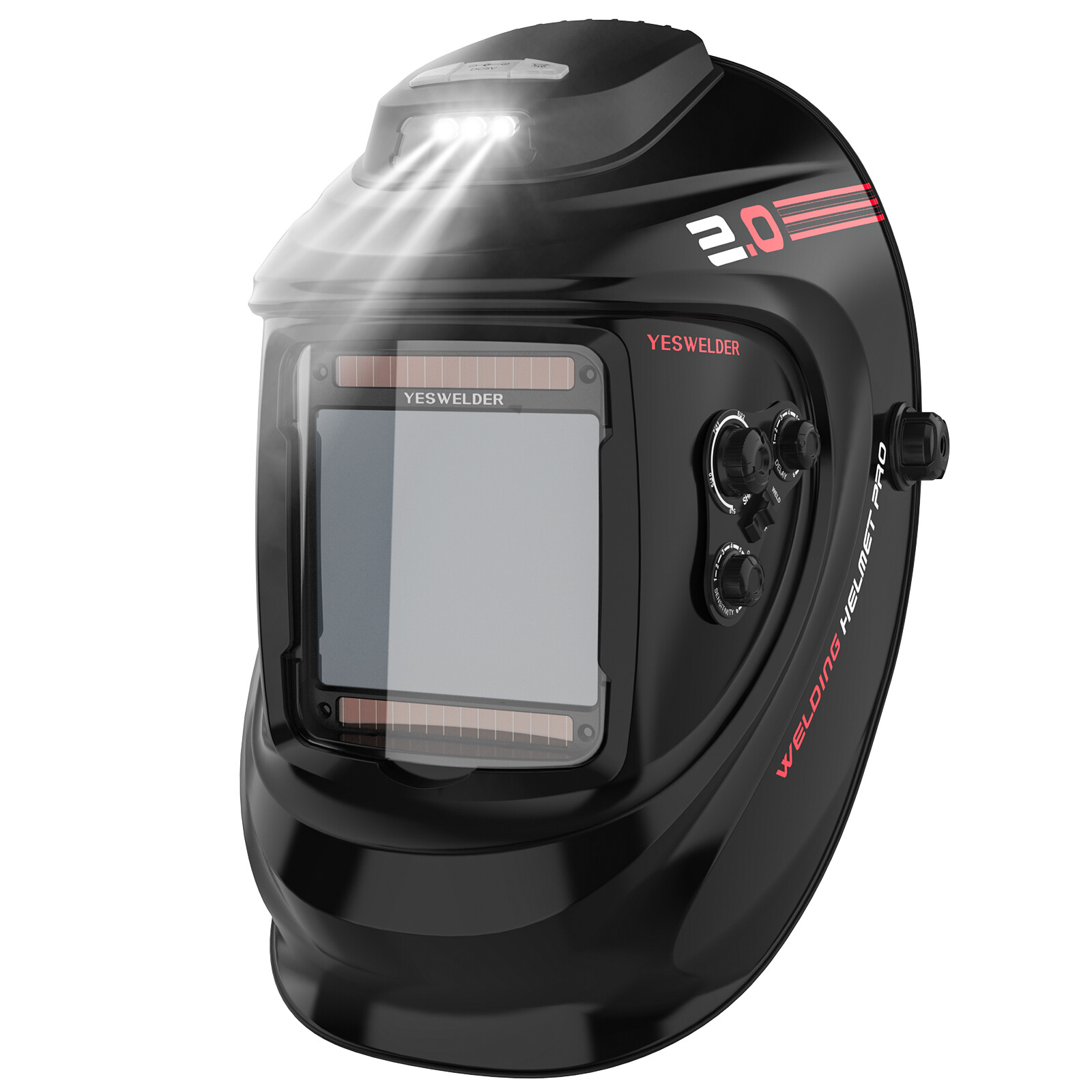 YESWELDER Auto Darkening Welding Helmet Fan Light 1/1/1/1 Color Solar Powered
