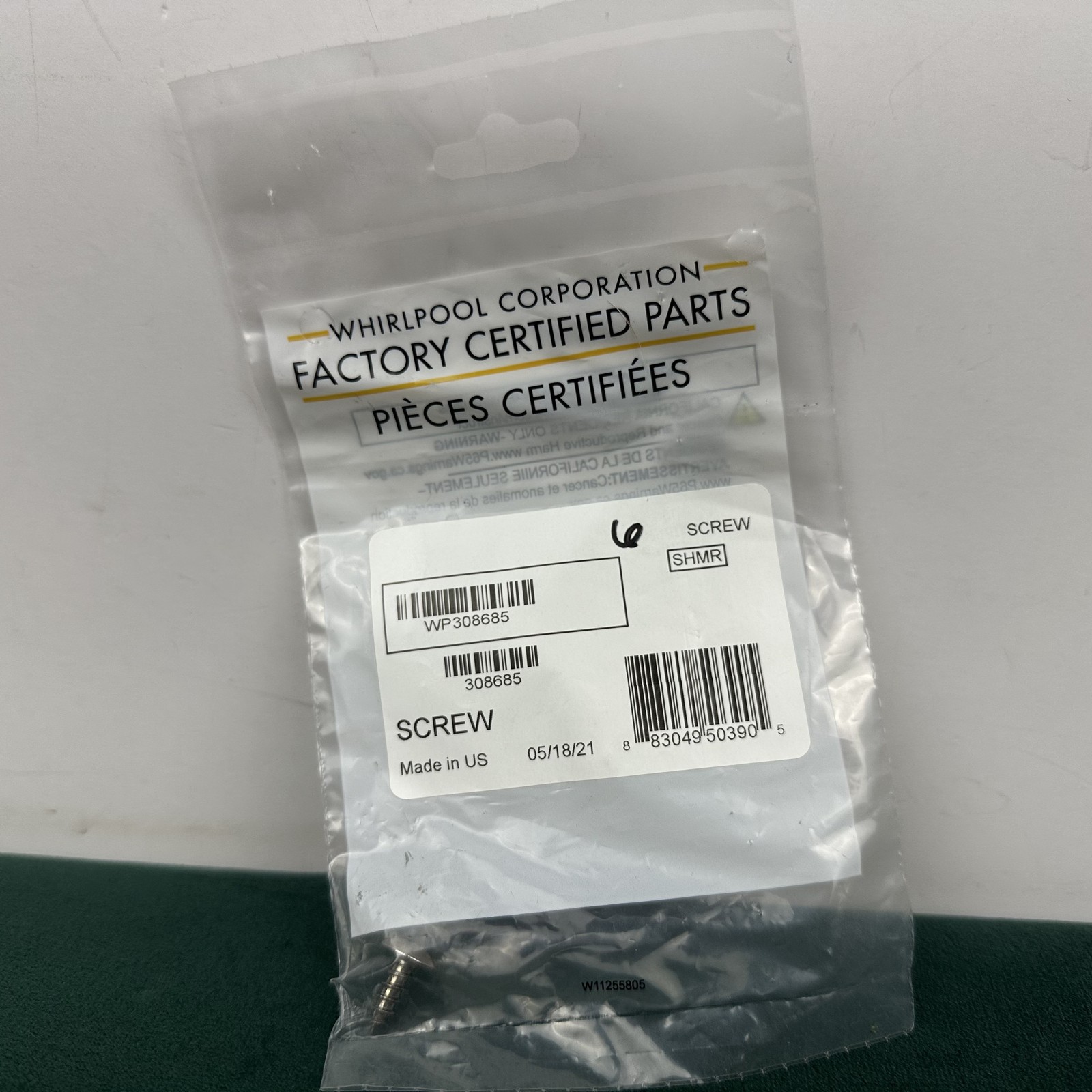 Whirlpool WP308685 Factory Certified Screw Range Appliance Part OEM