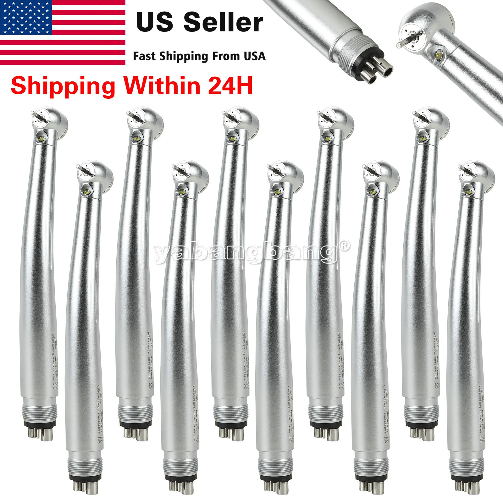 1-10 Dental LED Fiber Optic E-generator High Speed Handpiece 4 HOLE