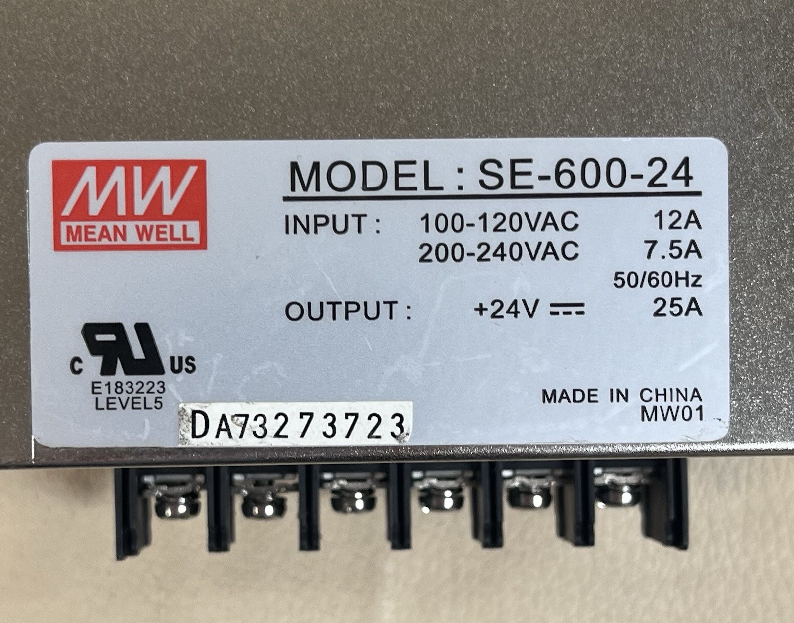Mean Well 25A 24V AC-DC Enclosed Power Supply SE-600-24