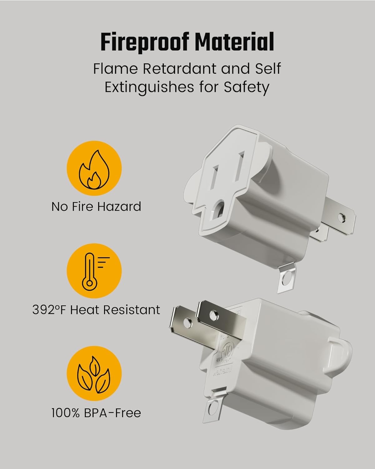 2 Prong to 3 Outlet Adapter, SUPERDANNY ETL Listed 3-2 White (4-Pack)