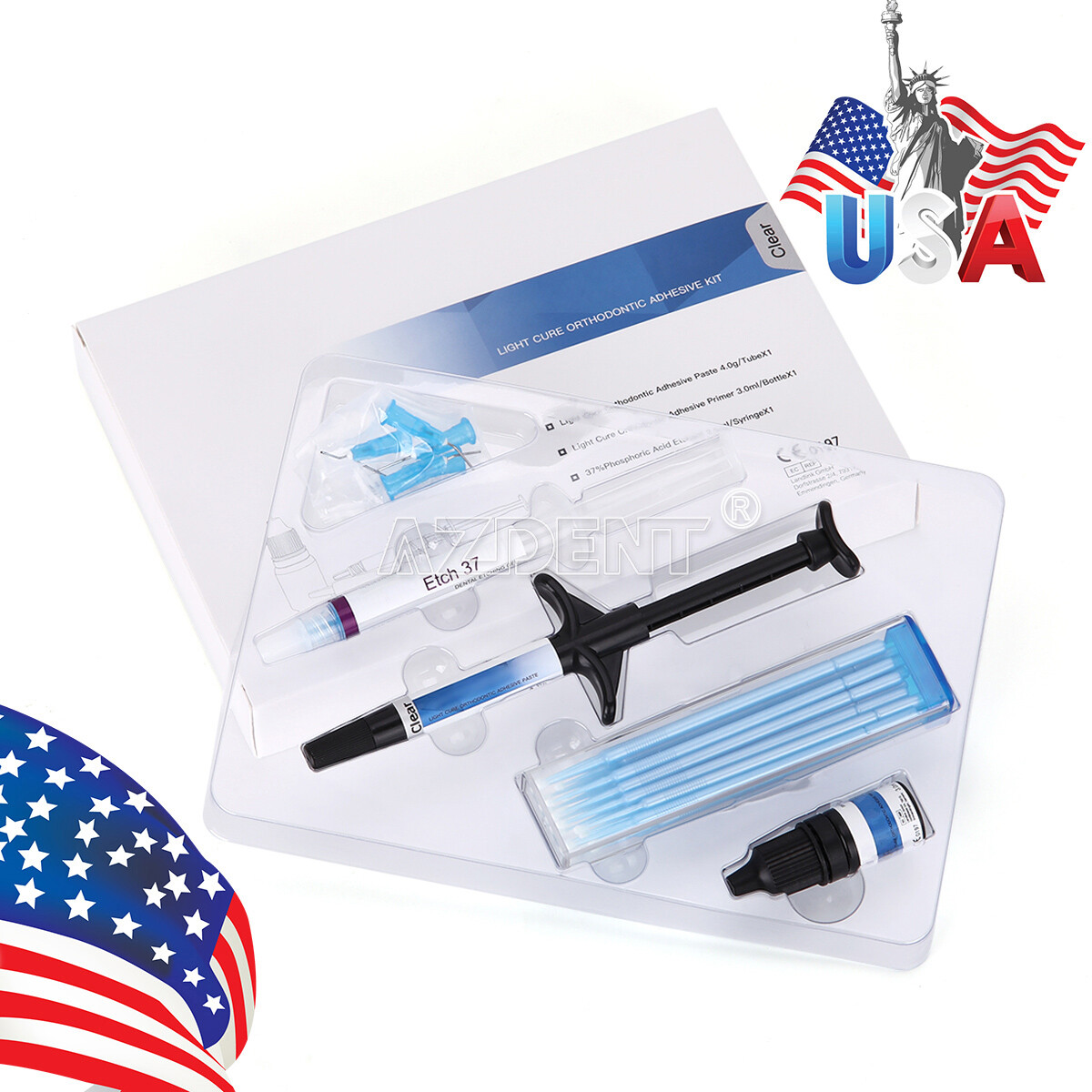 Dental Orthodontic Light Cure Adhesive Kit Blue Acid Etchant Gel for Brackets