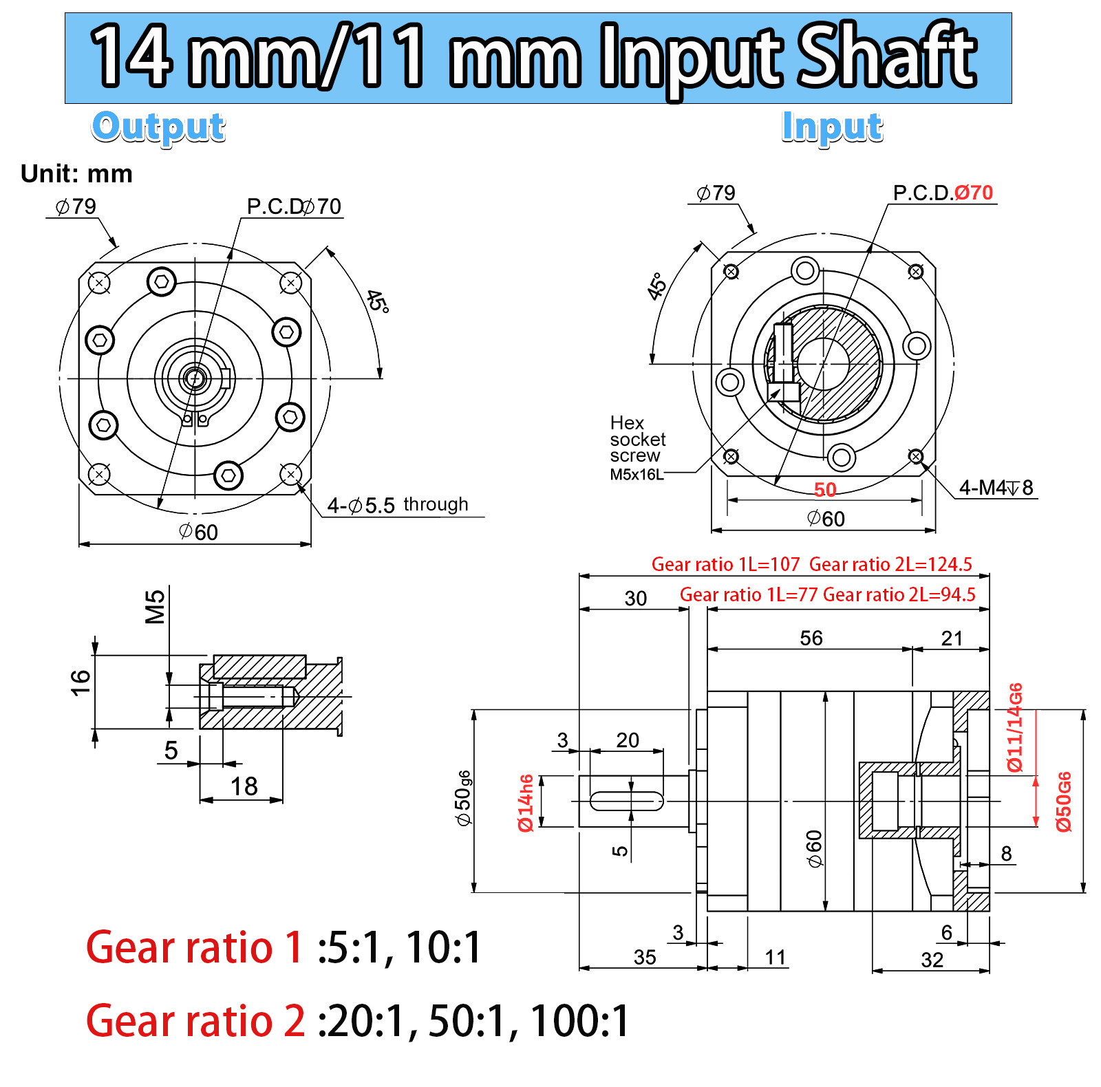 Planetary Reducer High precision Gearbox Gear Reducer ratio 5~100:1 Servo motors