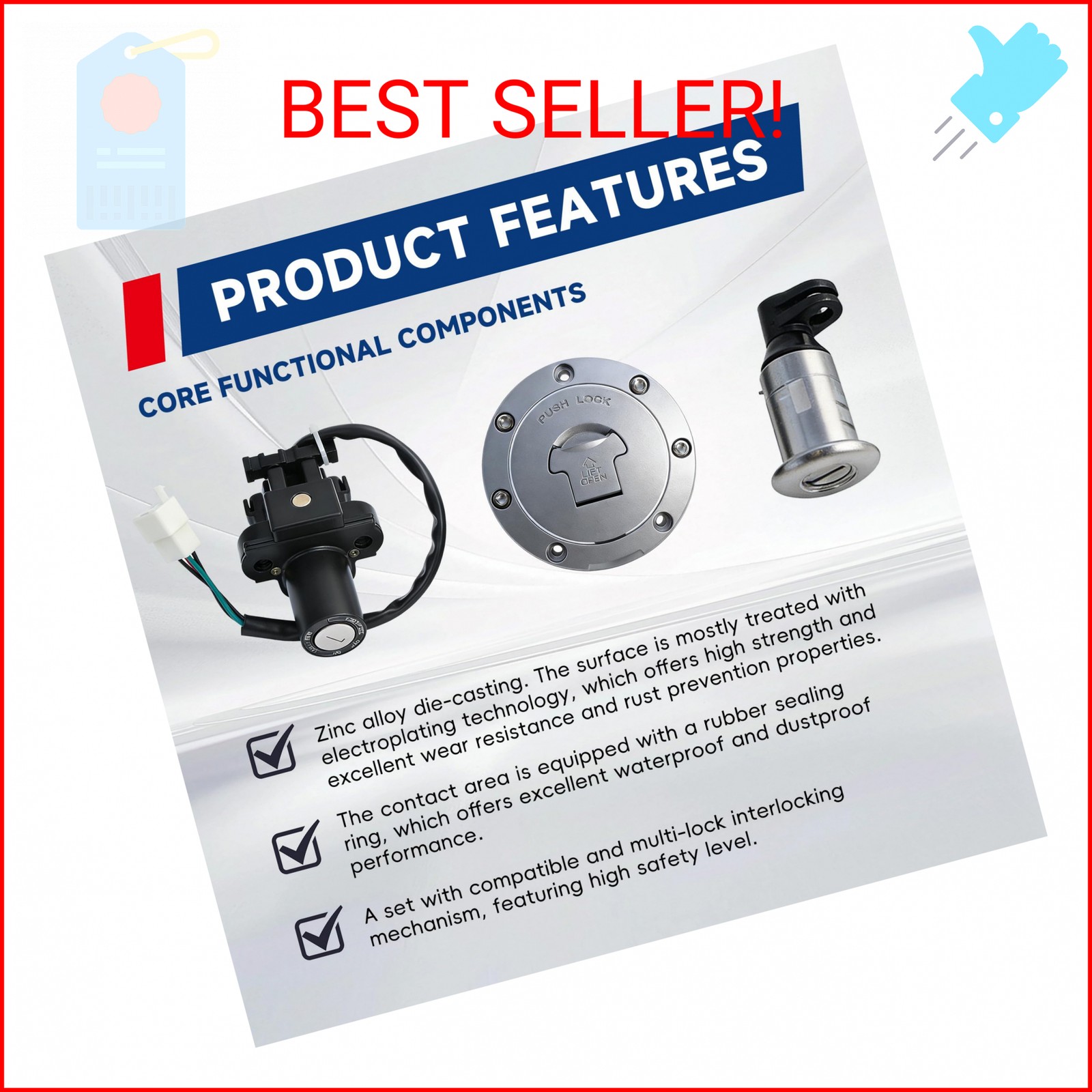 waltyotur Ignition Switch Fuel Gas Cap Seat Lock Key Set Replacement for Honda C