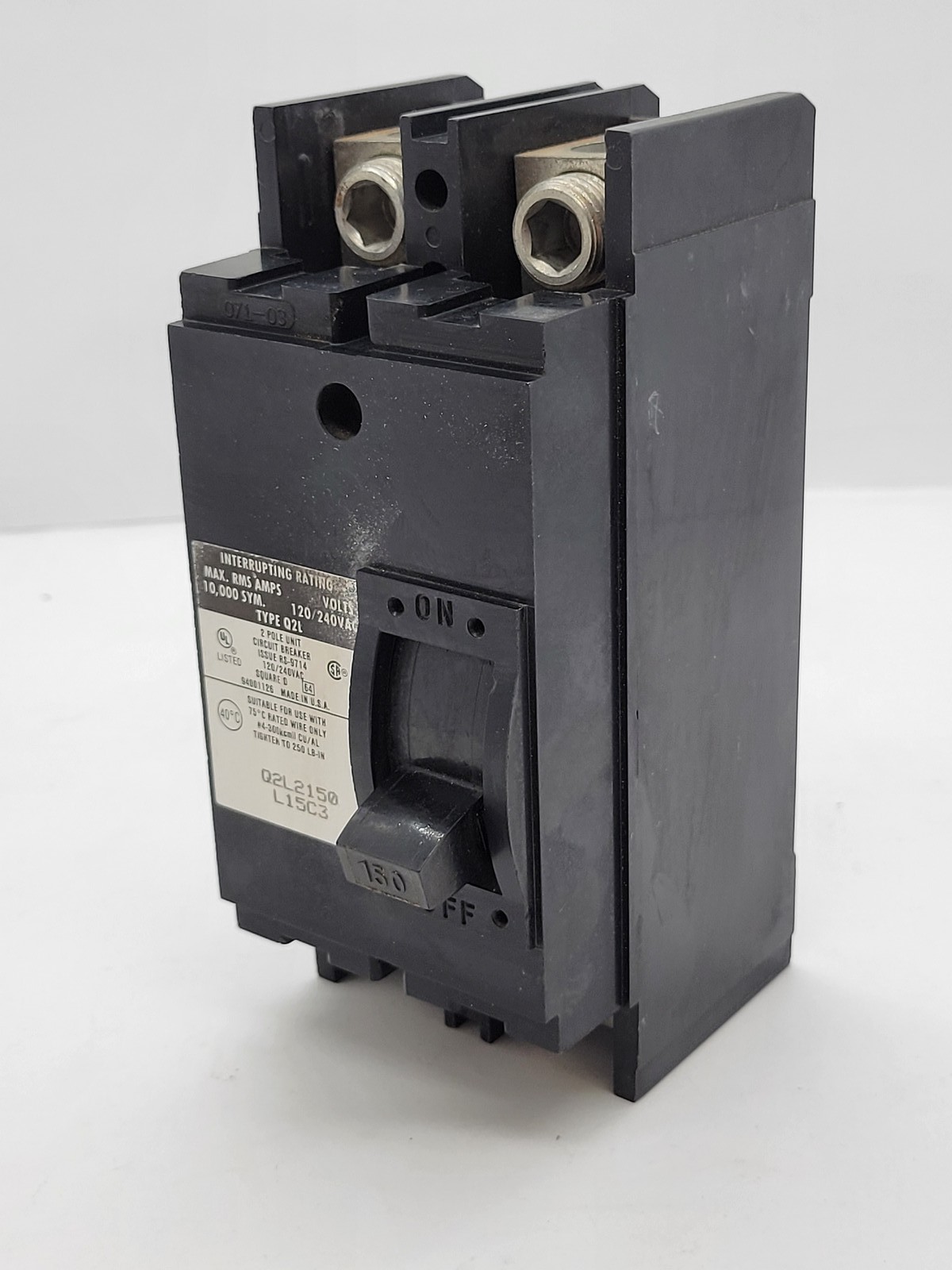 Square D Q2L2150 Circuit Breaker 150A 2P 120/240V Q2L Bolt On Mounting Hardware