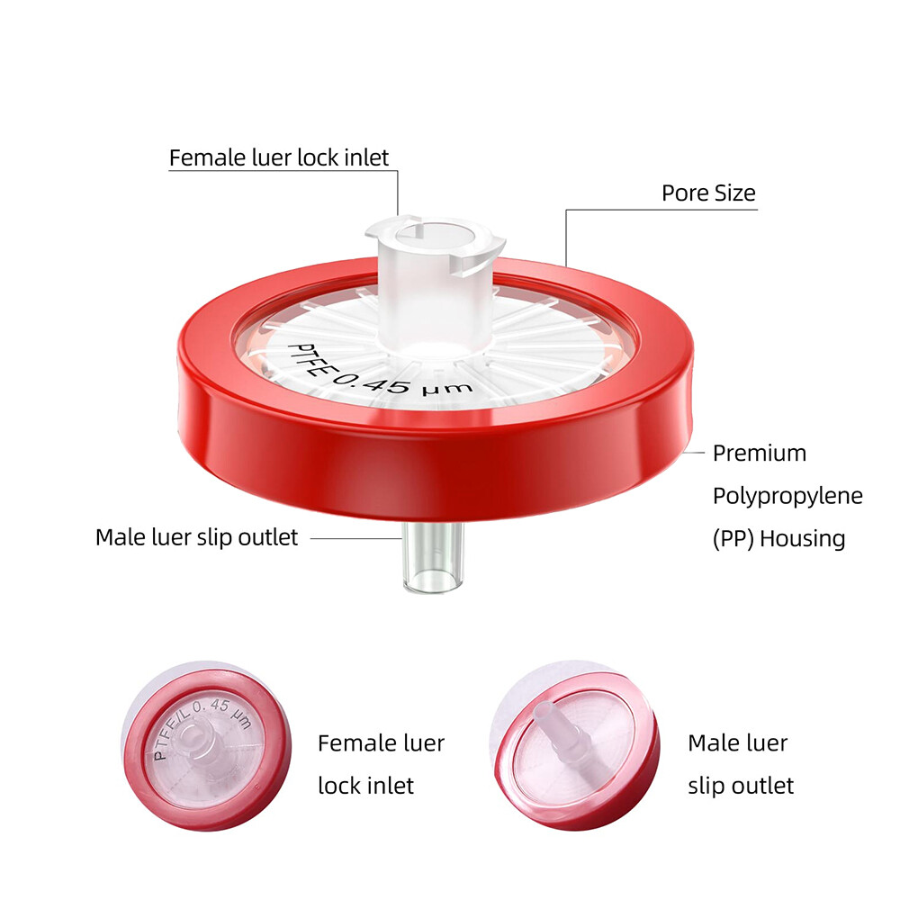200pcs PTFE Syringe Filter 0.45μm,25mm–Hydrophobic,Non-Sterile–Solvent&Chemical