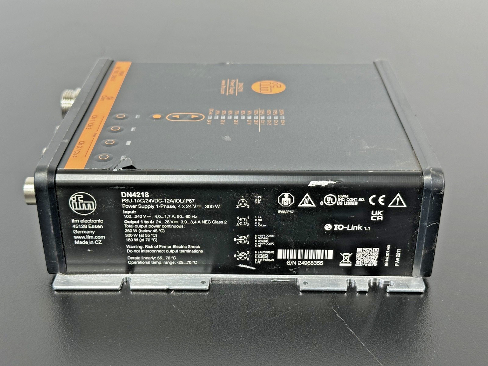 IFM DN4218 24VDC 12A 300W Industrial Power Supply IO-Link IP67 Used Untested
