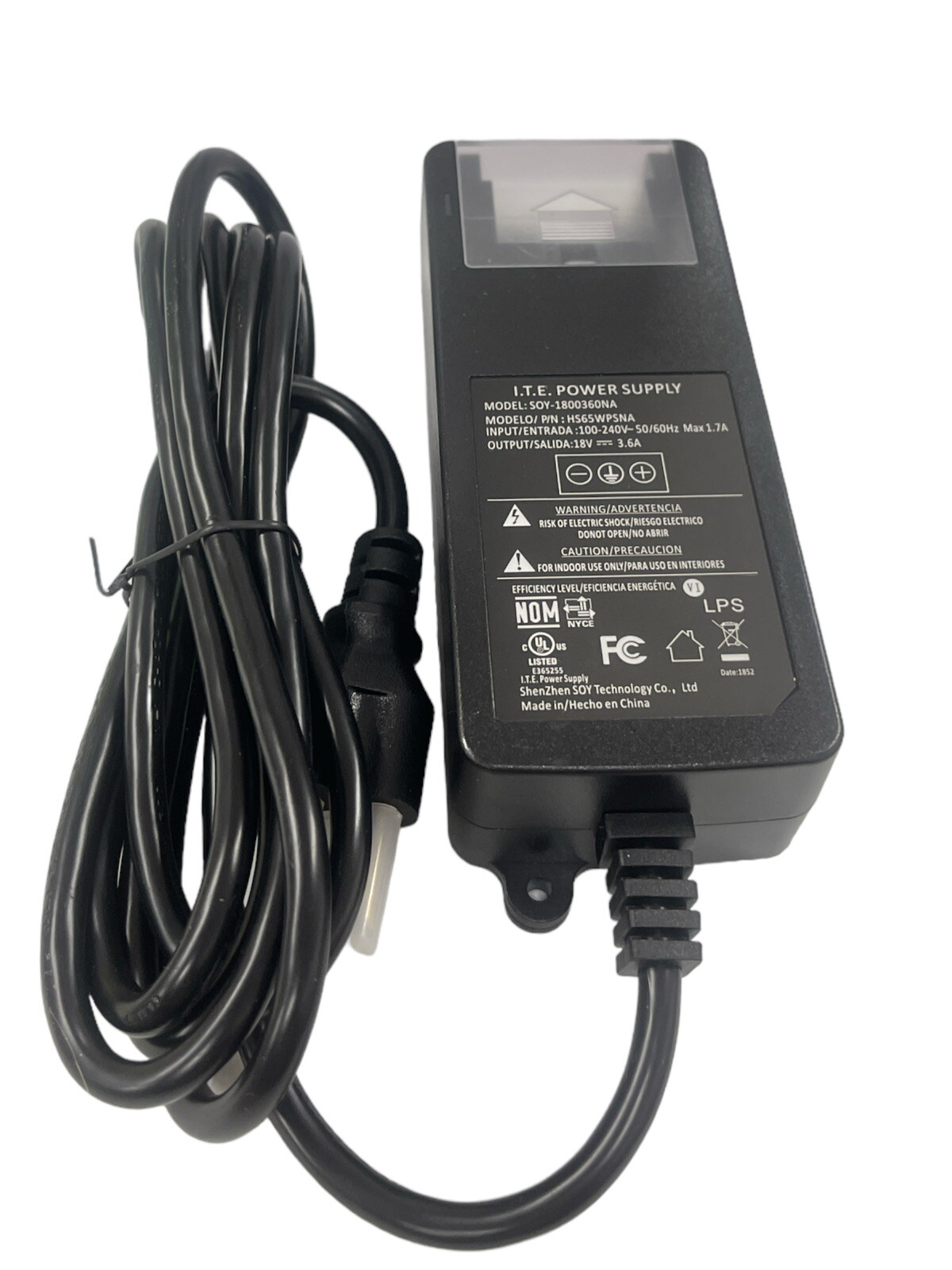 DSC PowerSeries Pro I.T.E. Power Supply Adaptor 18V 3.6A HS65WPSNA SOY-1800360NA