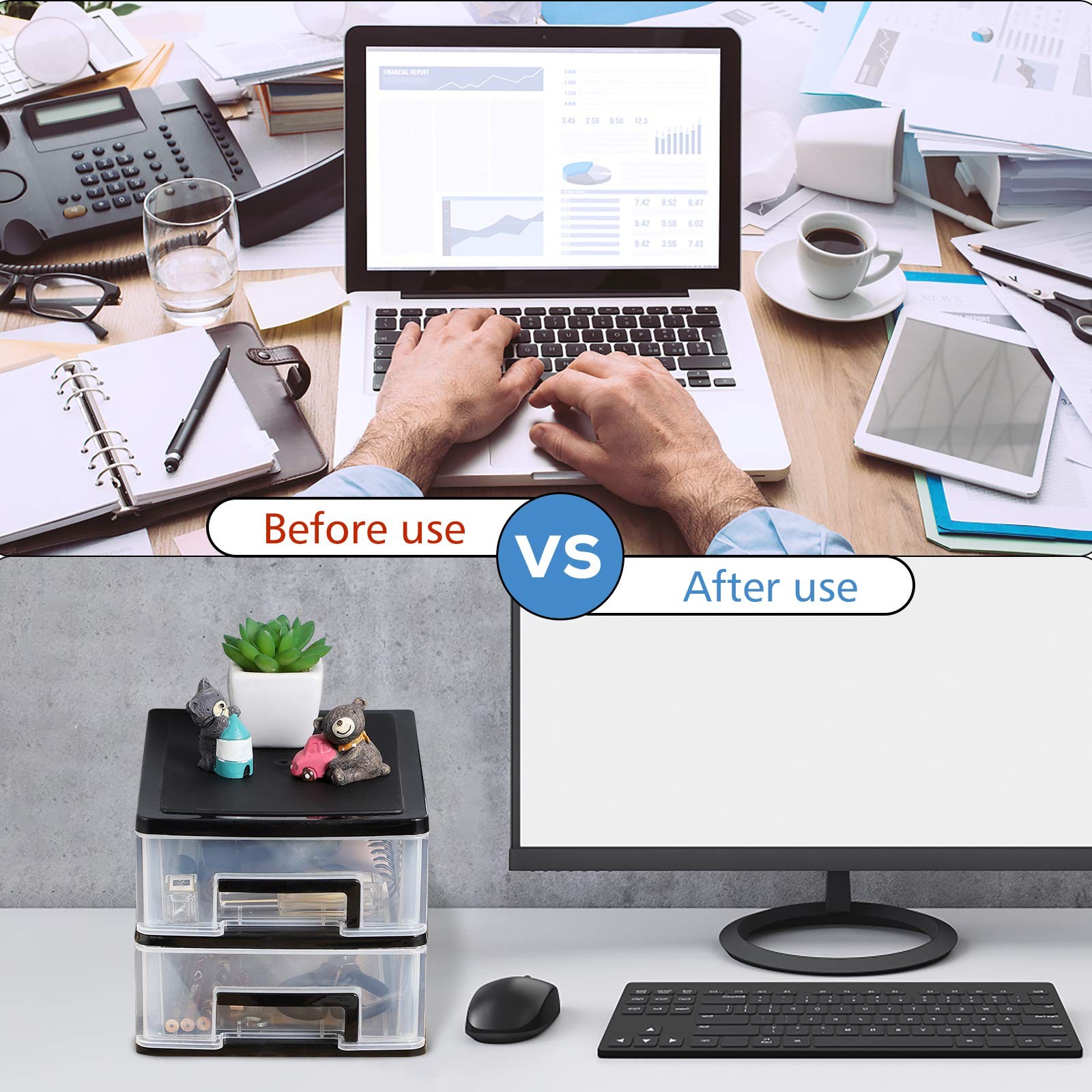 2-Tier Clear Desktop Organizer with Drawers -Stackable Storage Box for Makeup…