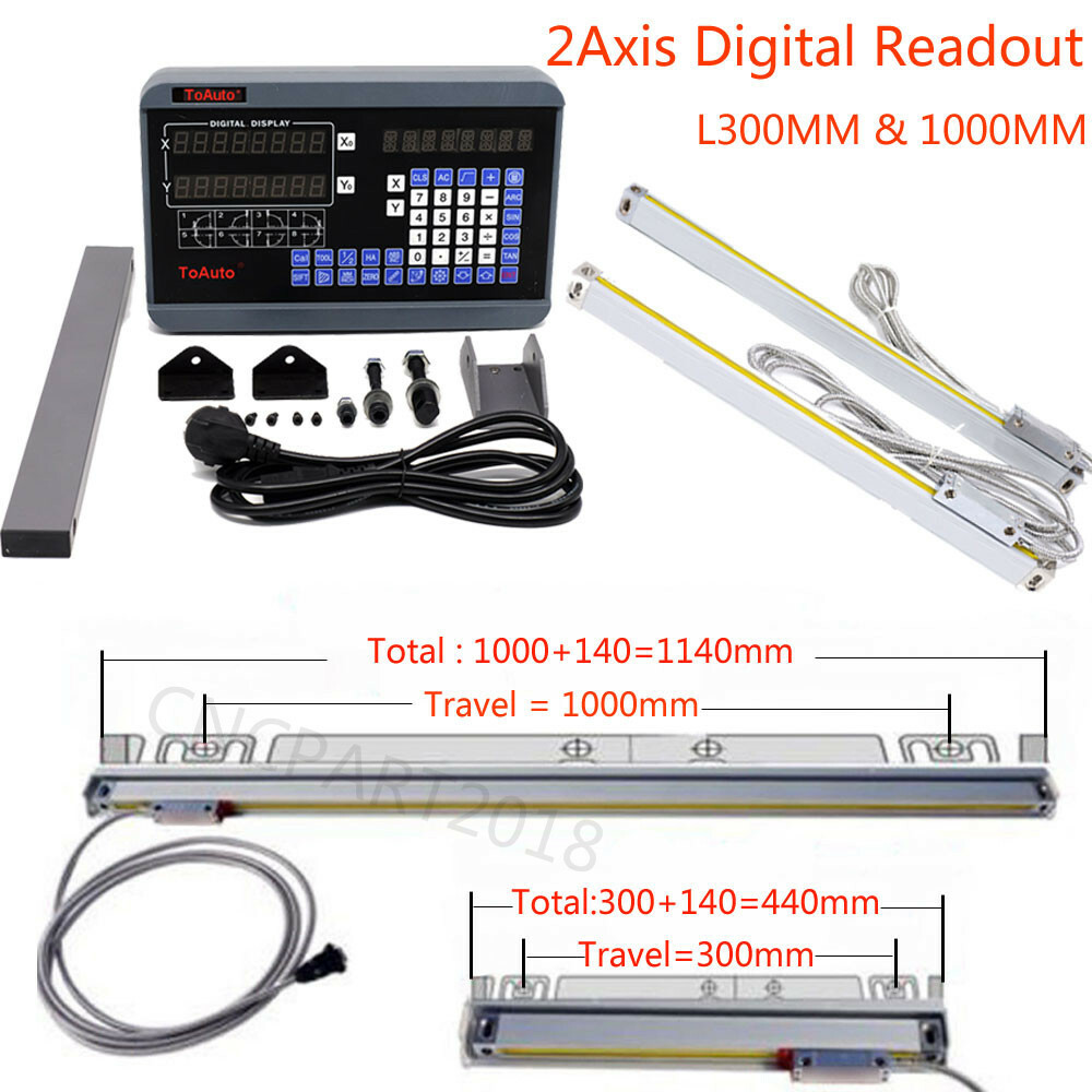 ToAuto 250+1000mm Linear Scale w/ 2 Axis Digital Readout 5um Mill Lathe,US Stock