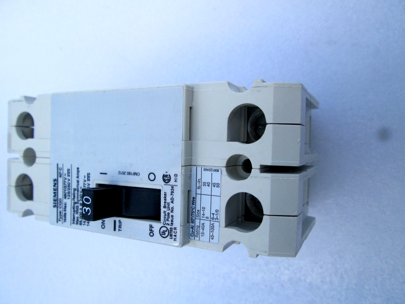 Siemens CQD230 30 Amp, Double Pole 480/277V AC, 125/250V DC BREAKER