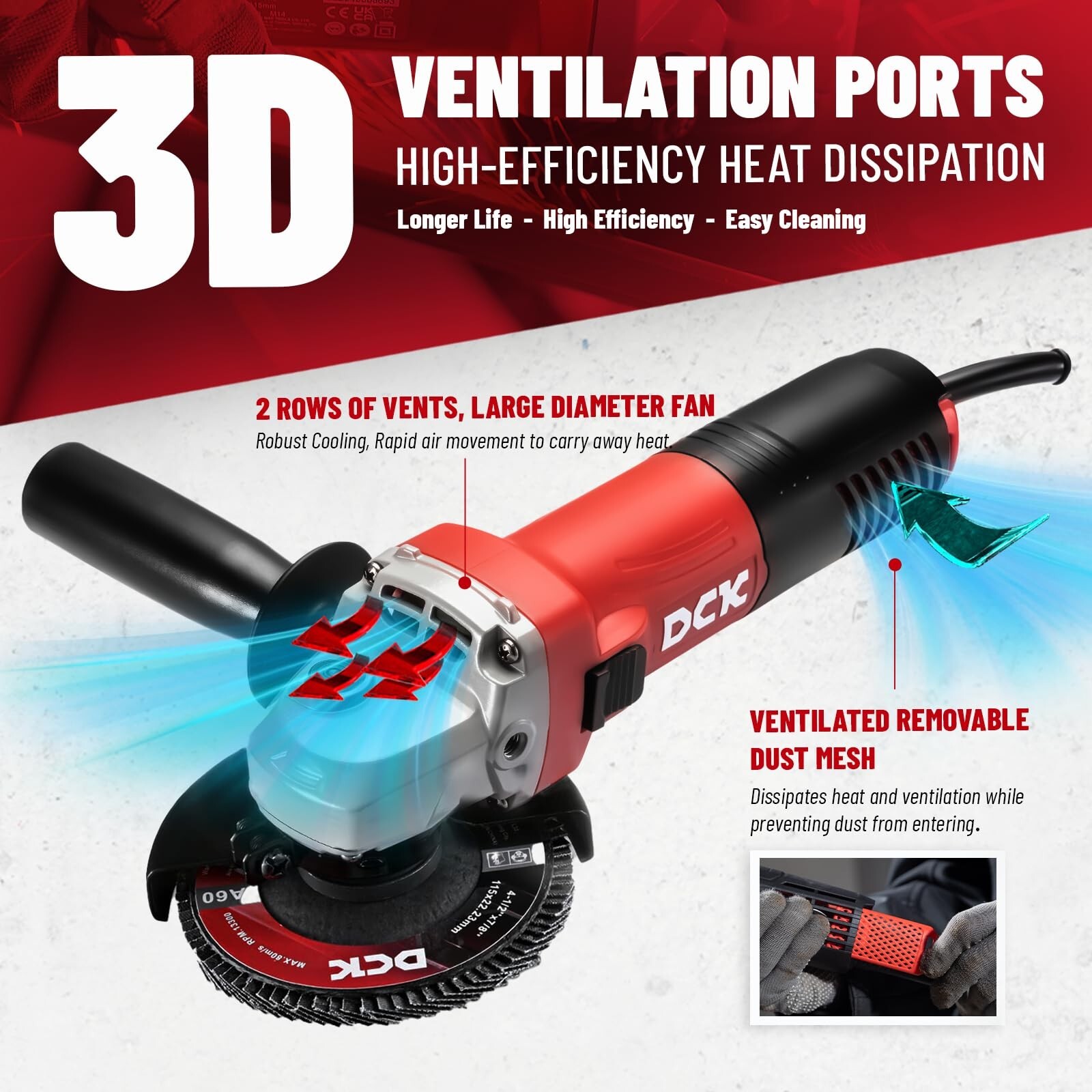 DCK Angle Grinder, 4-1/2-Inch, 6.7Amp Cut off Tool Grinder, 11,800 RPM with 2…