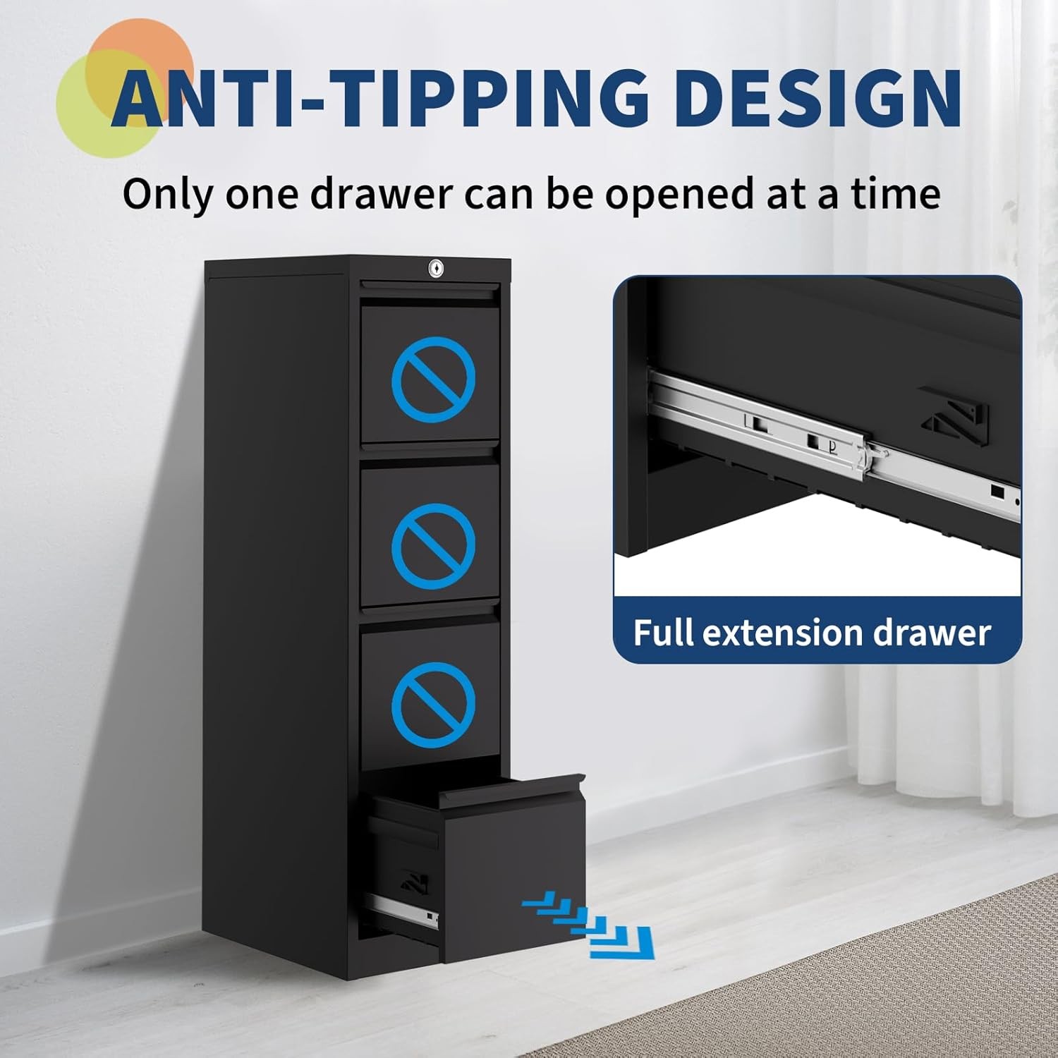 GARVEE Heavy Duty 4-Drawer File Cabinet, Cold-Rolled Steel, Lock & Keys Included