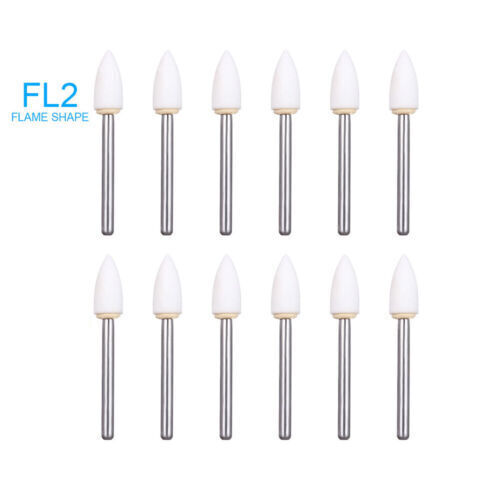 12Pcs/Box Dental White Stone High Speed Polishing Burs FG Cone/Flame/Round Shape